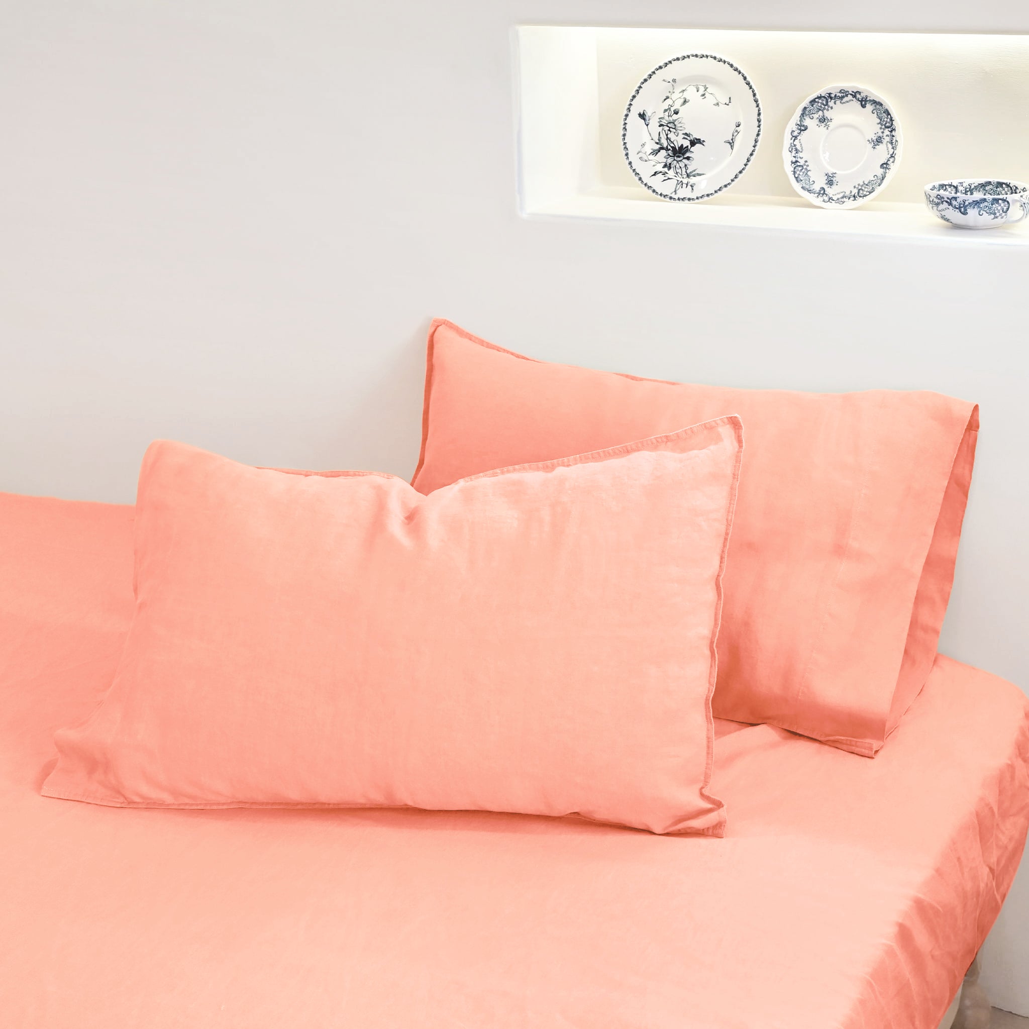 Ensemble de taies d'oreiller en lin rose doux
