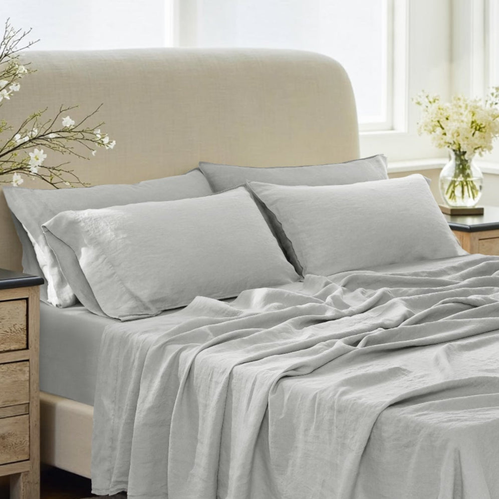 Ensemble de taies d'oreiller en lin gris clair