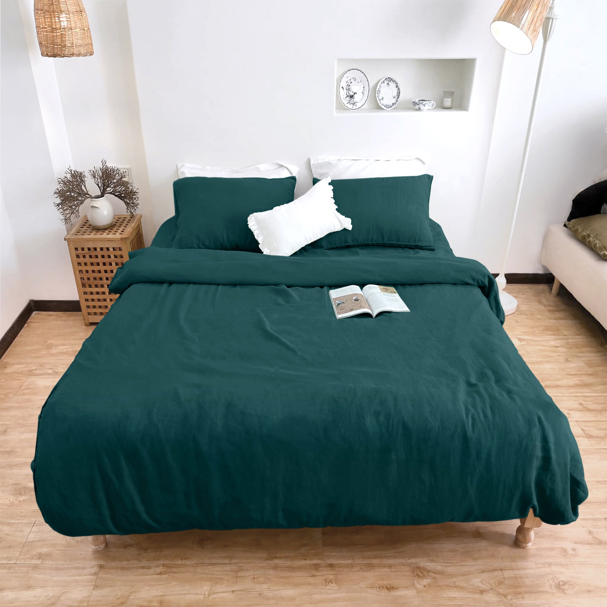 Housse de couette en lin bleu sarcelle Serenity