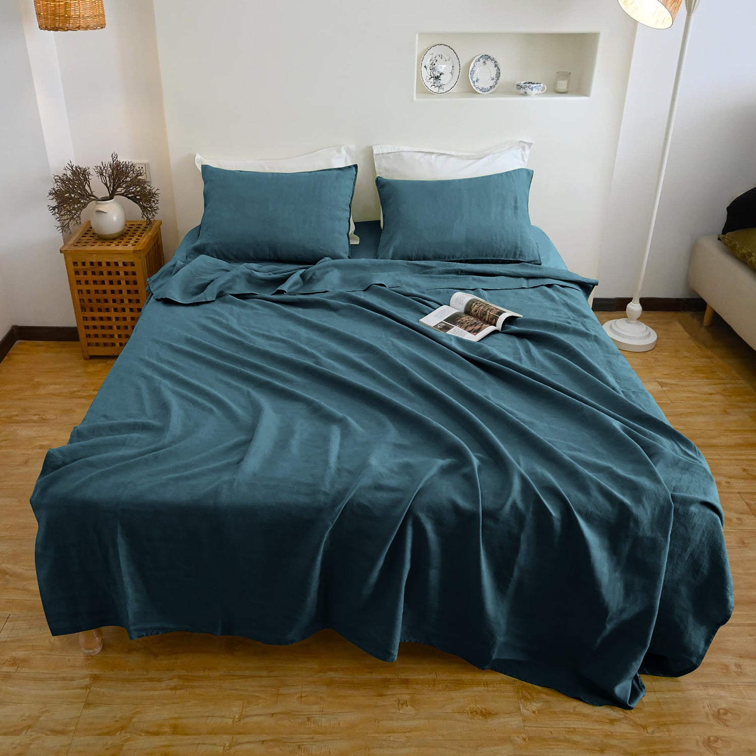 Emerald Green Linen Sheet Set