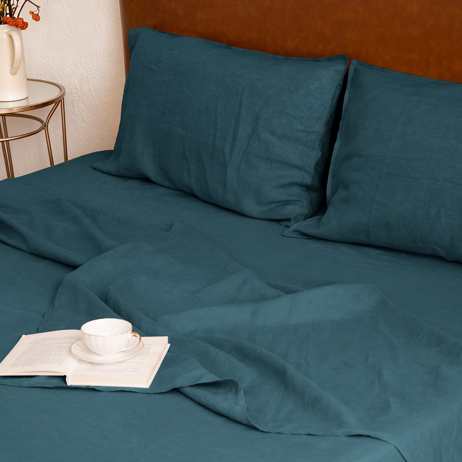 Emerald Green Linen Sheet Set