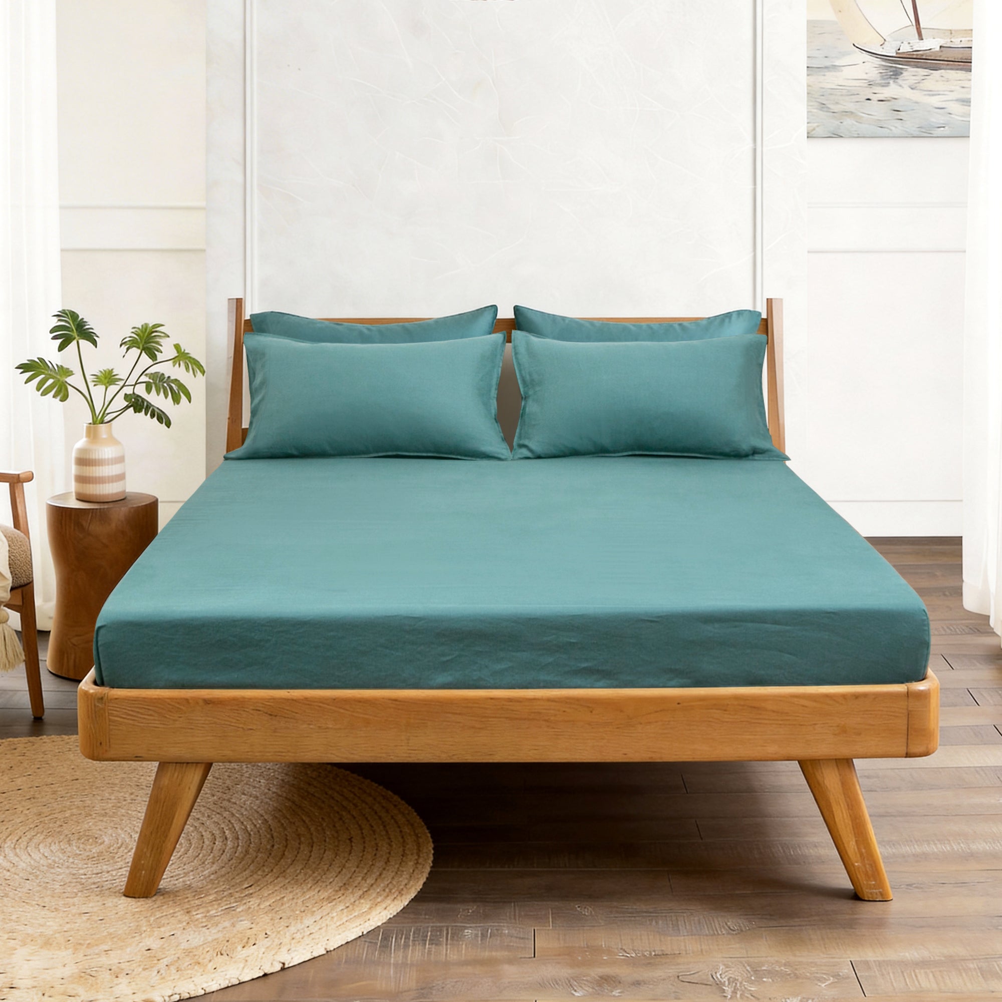 Serenity Teal Linen Sheet Set - Linen Times