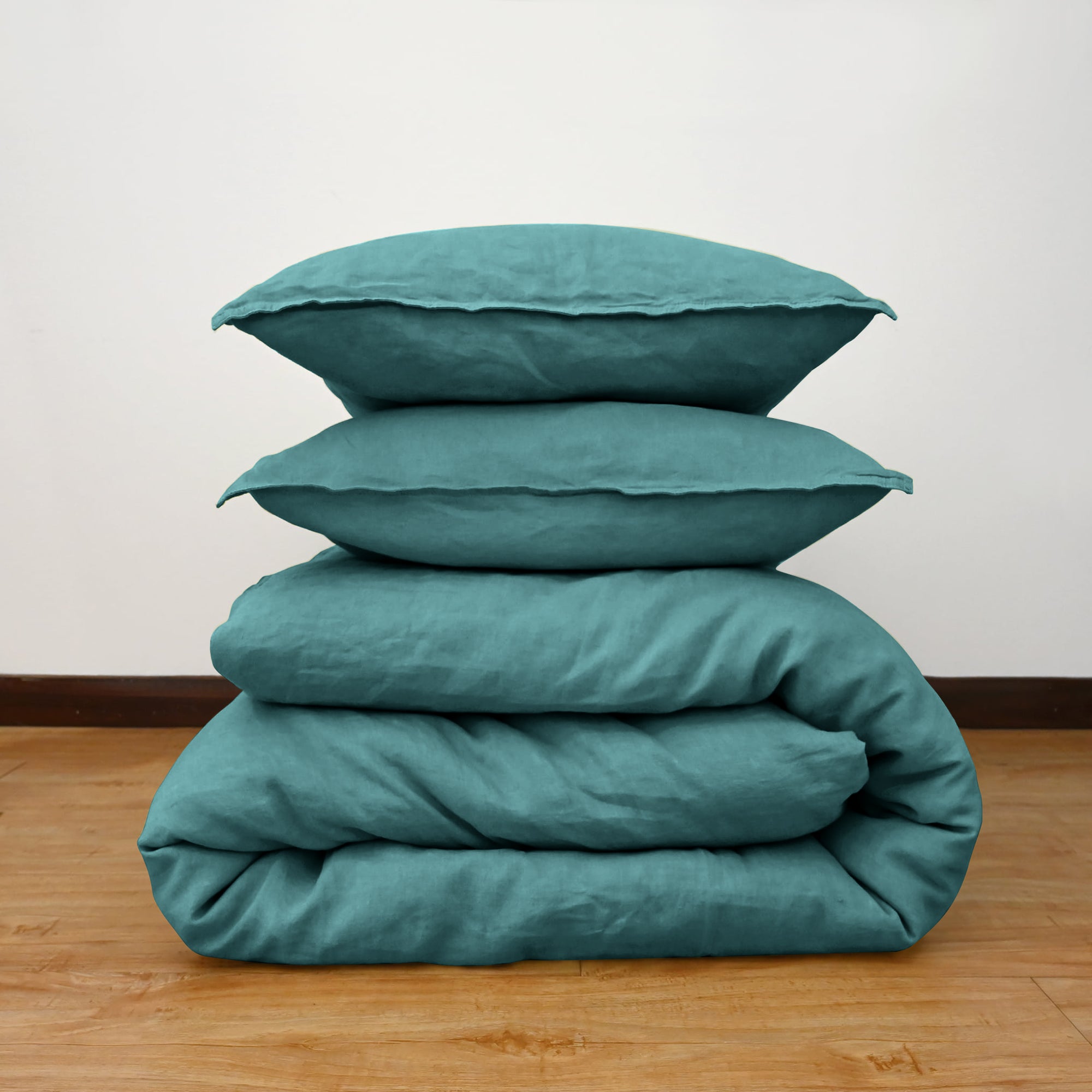 Serenity Teal Linen Duvet Cover Set - Linen Times