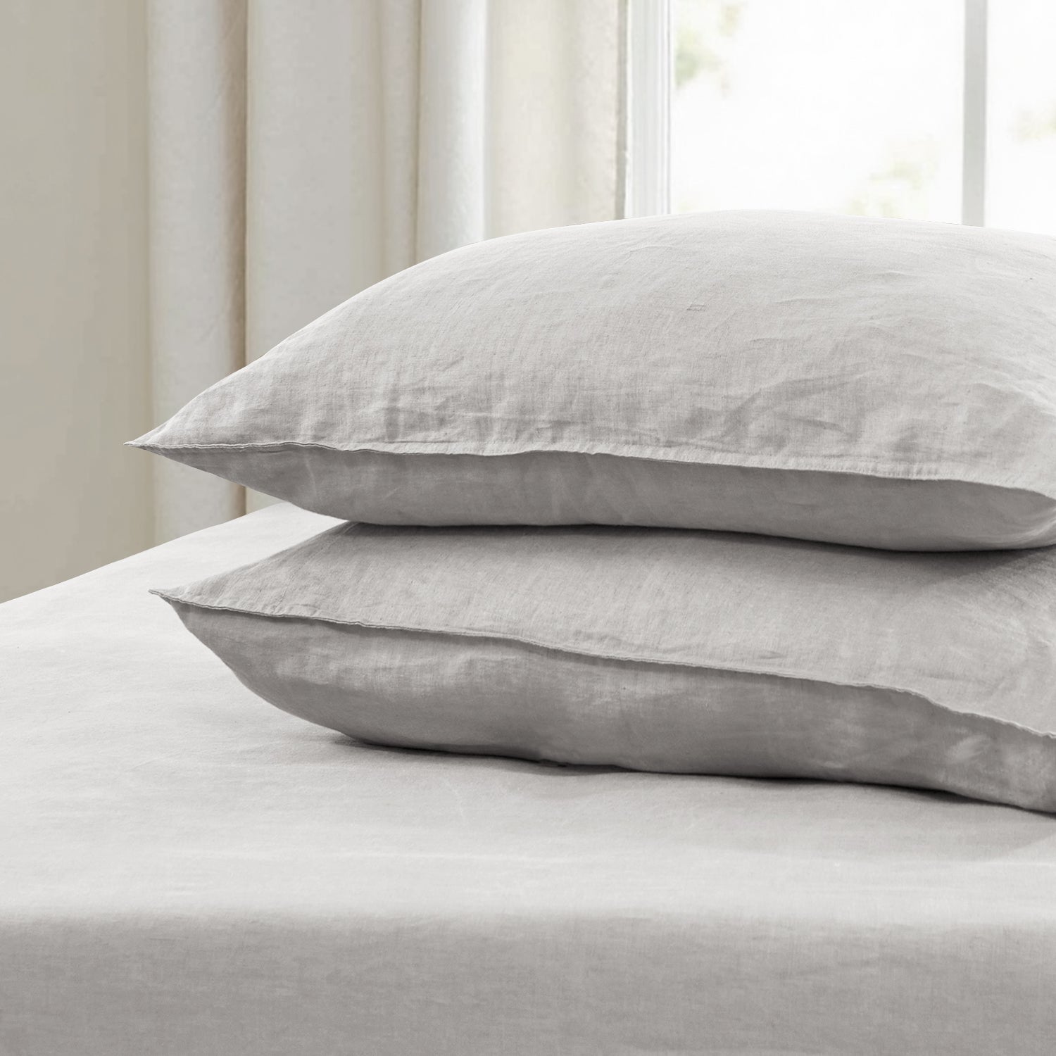 Ensemble de taies d'oreiller en lin gris clair
