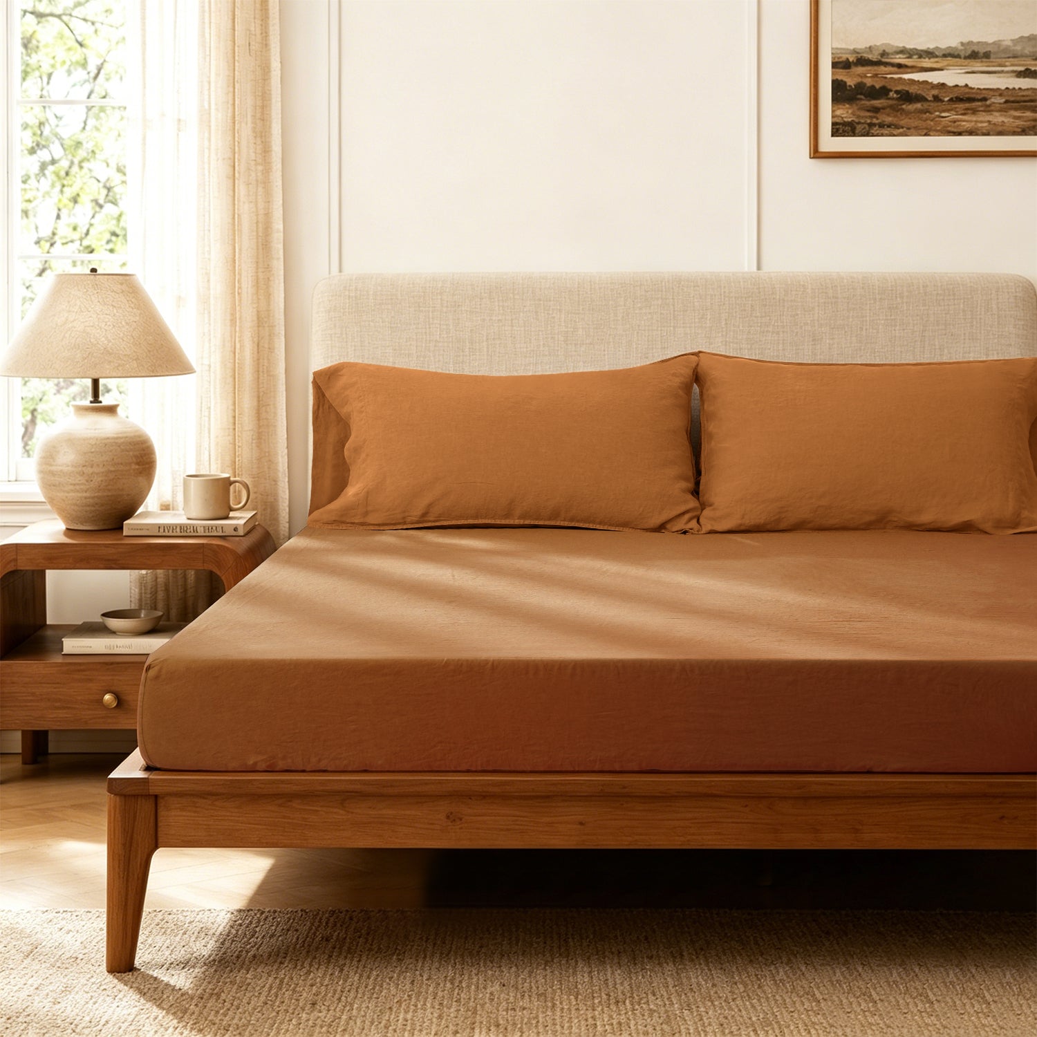 Amber Warmth Linen Fitted Sheet