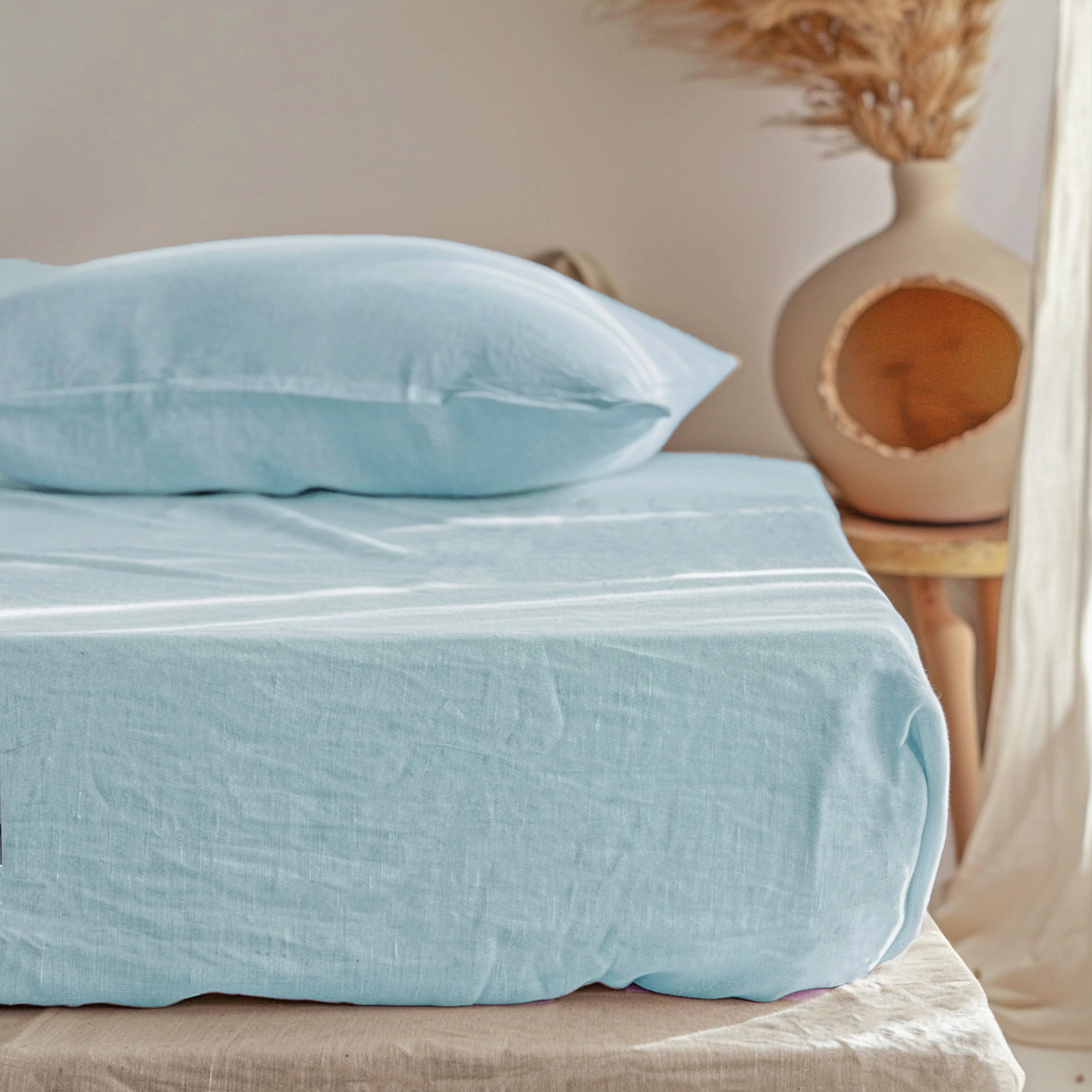 Aqua Linen Fitted Sheet - Linen Time