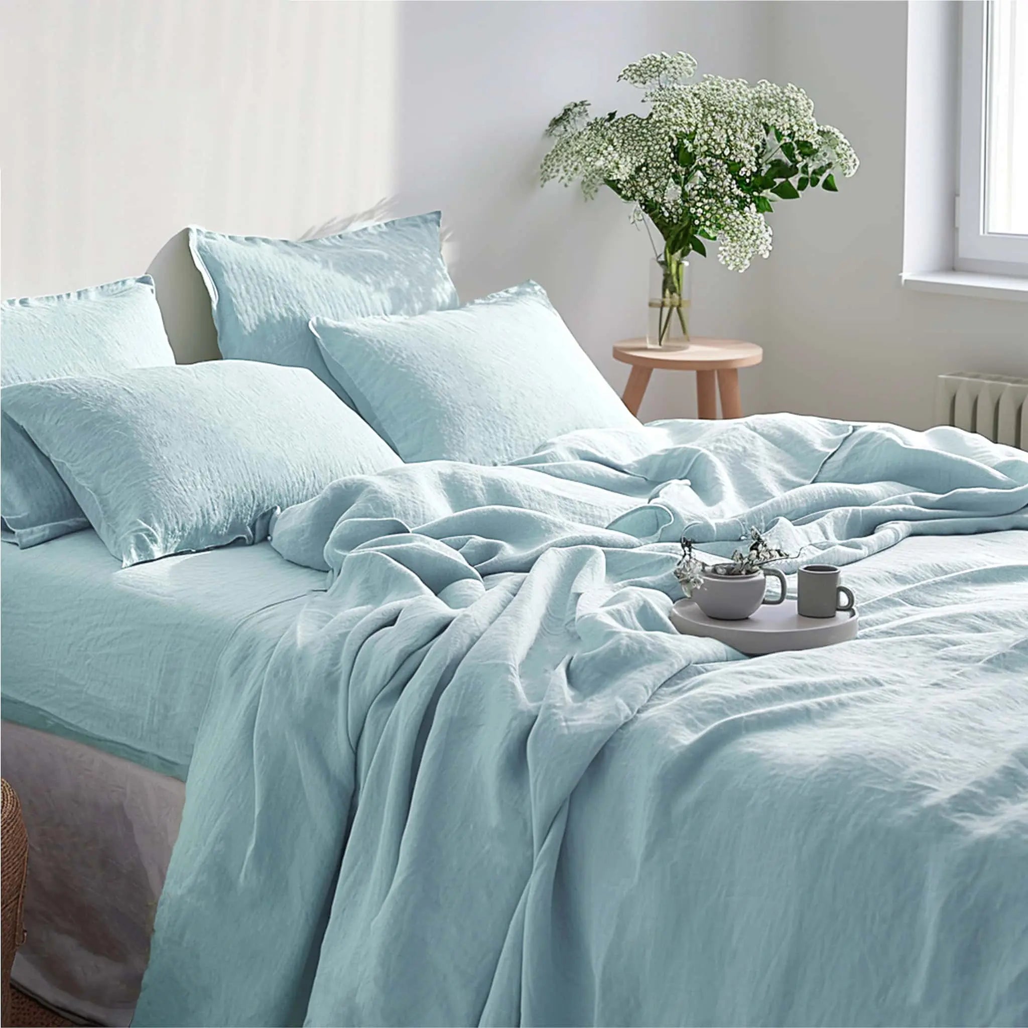 Aqua Linen Fitted Sheet - Linen Time