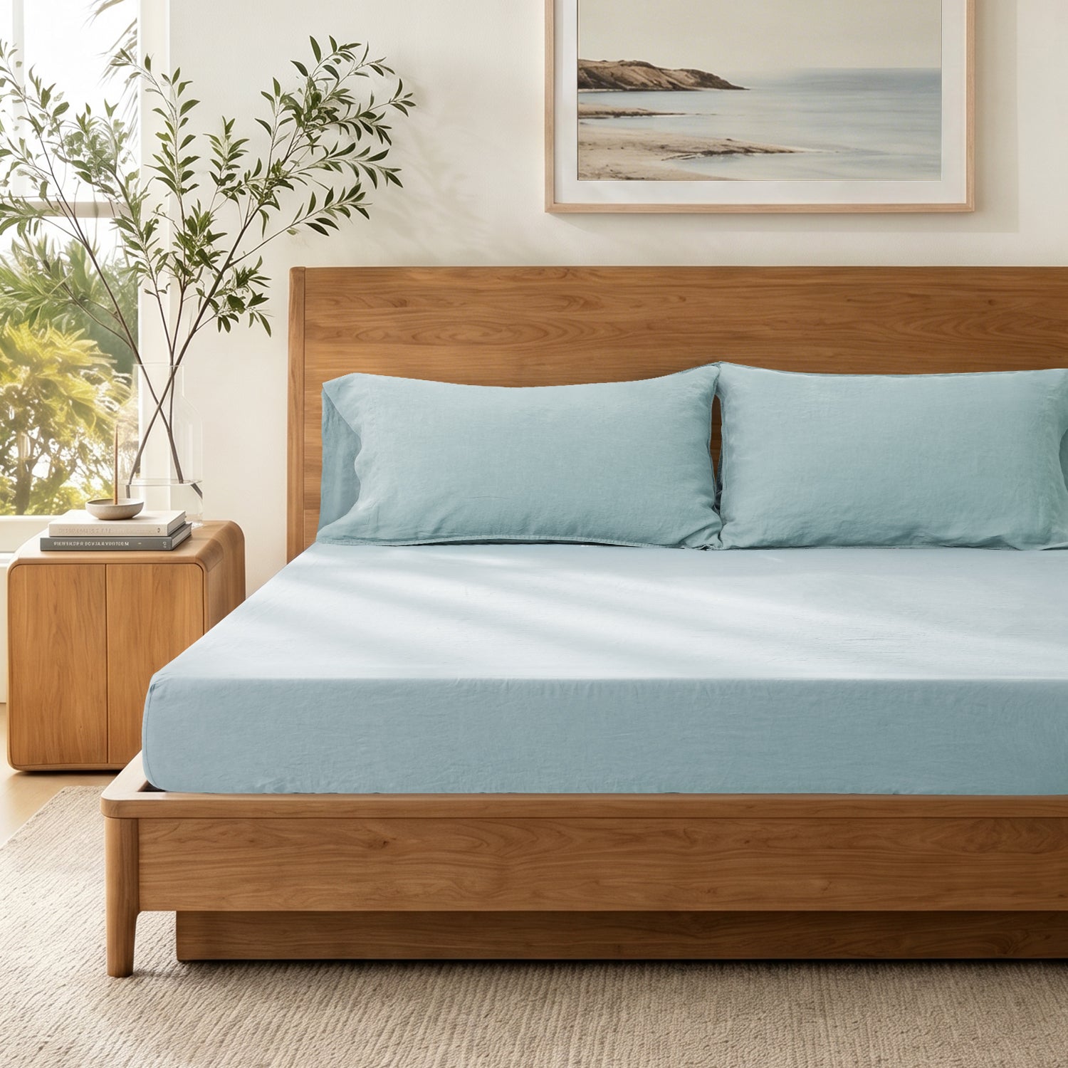 Aqua Linen Fitted Sheet