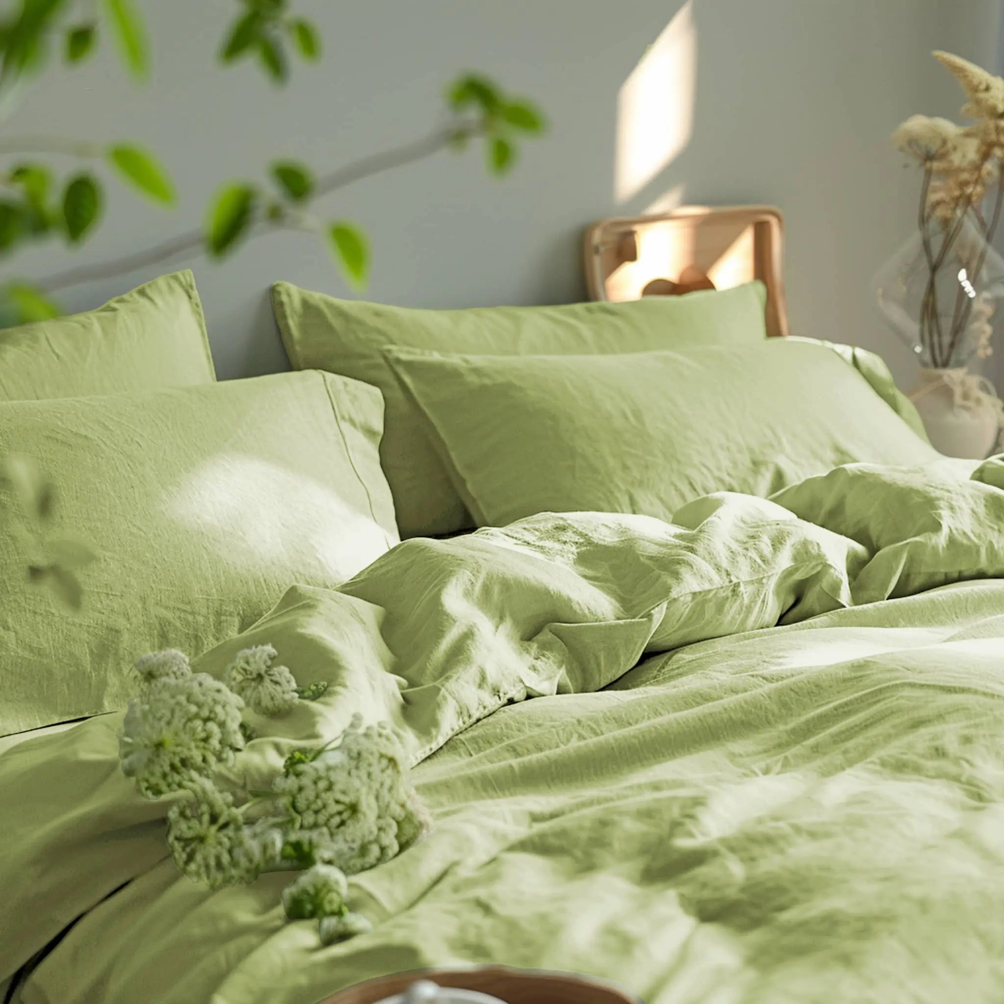 Avocado Linen Duvet Cover - Linen Time