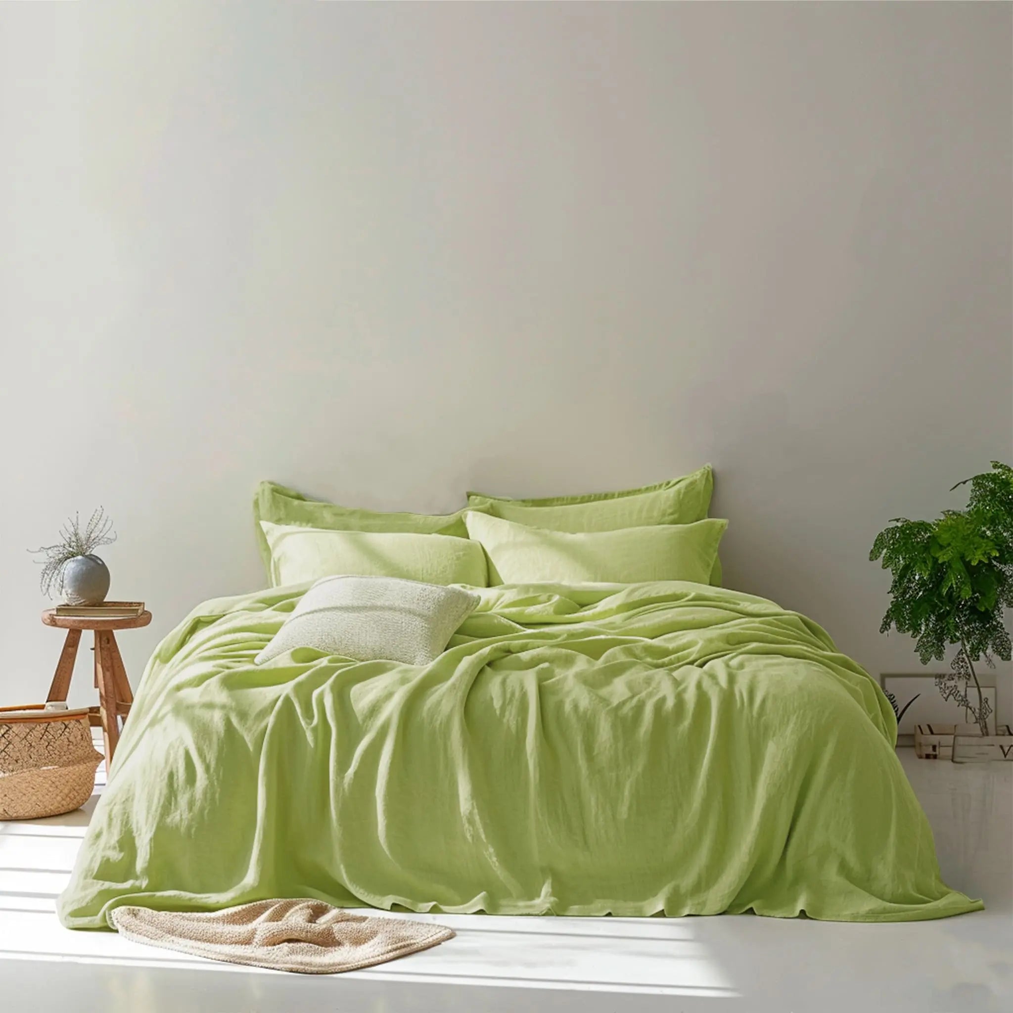 Avocado Linen Flat Sheet - Linen Time