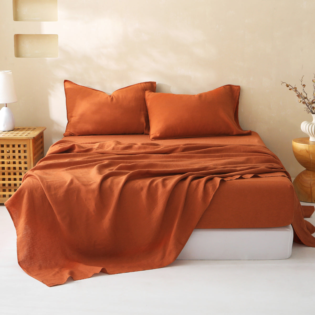 Terracotta 100% Organic Linen Sheet Set