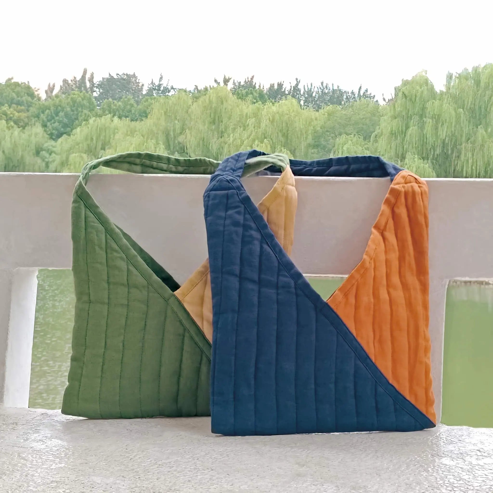 Colorblock Quilted Linen Canvas Bag - Linen Times