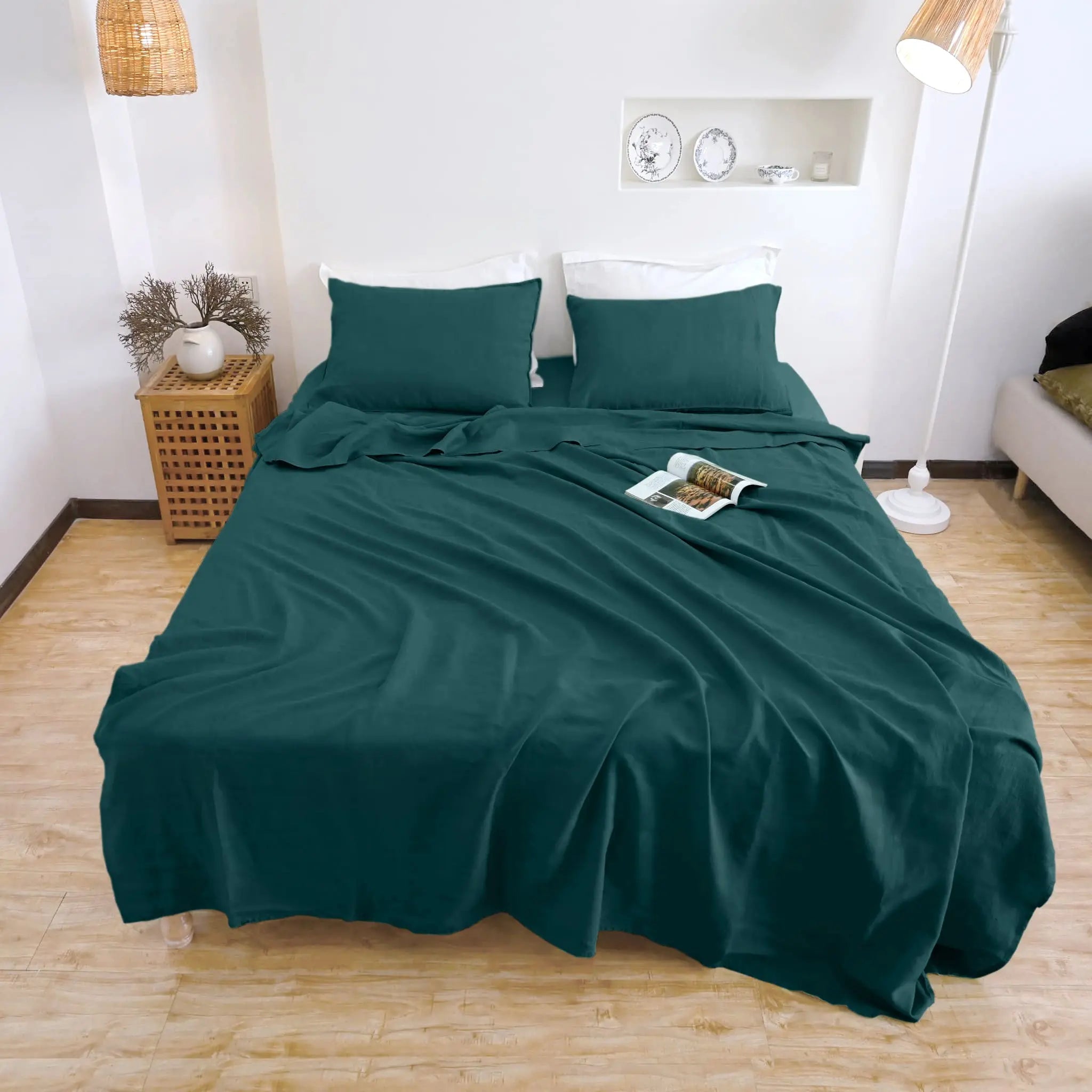 Emerald Green Linen Sheet Set - Linen Times