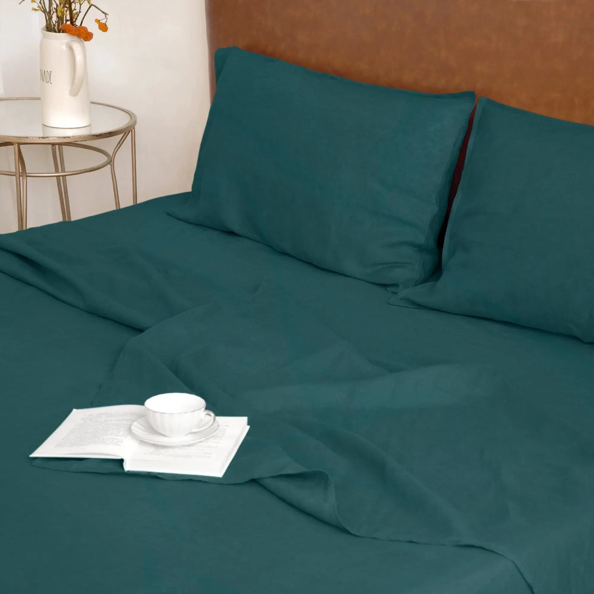 Emerald Green Linen Sheet Set - Linen Times