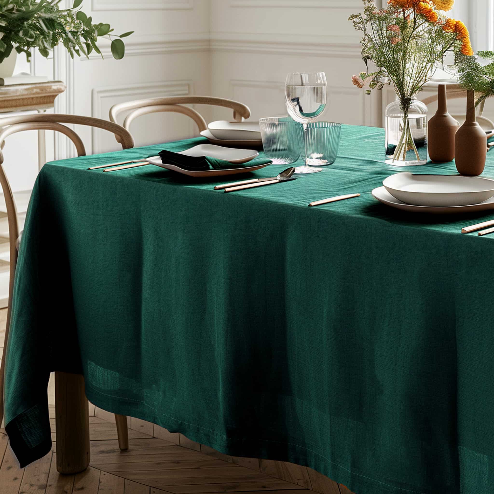 Forest Green Linen Tablecloth - Linen Times