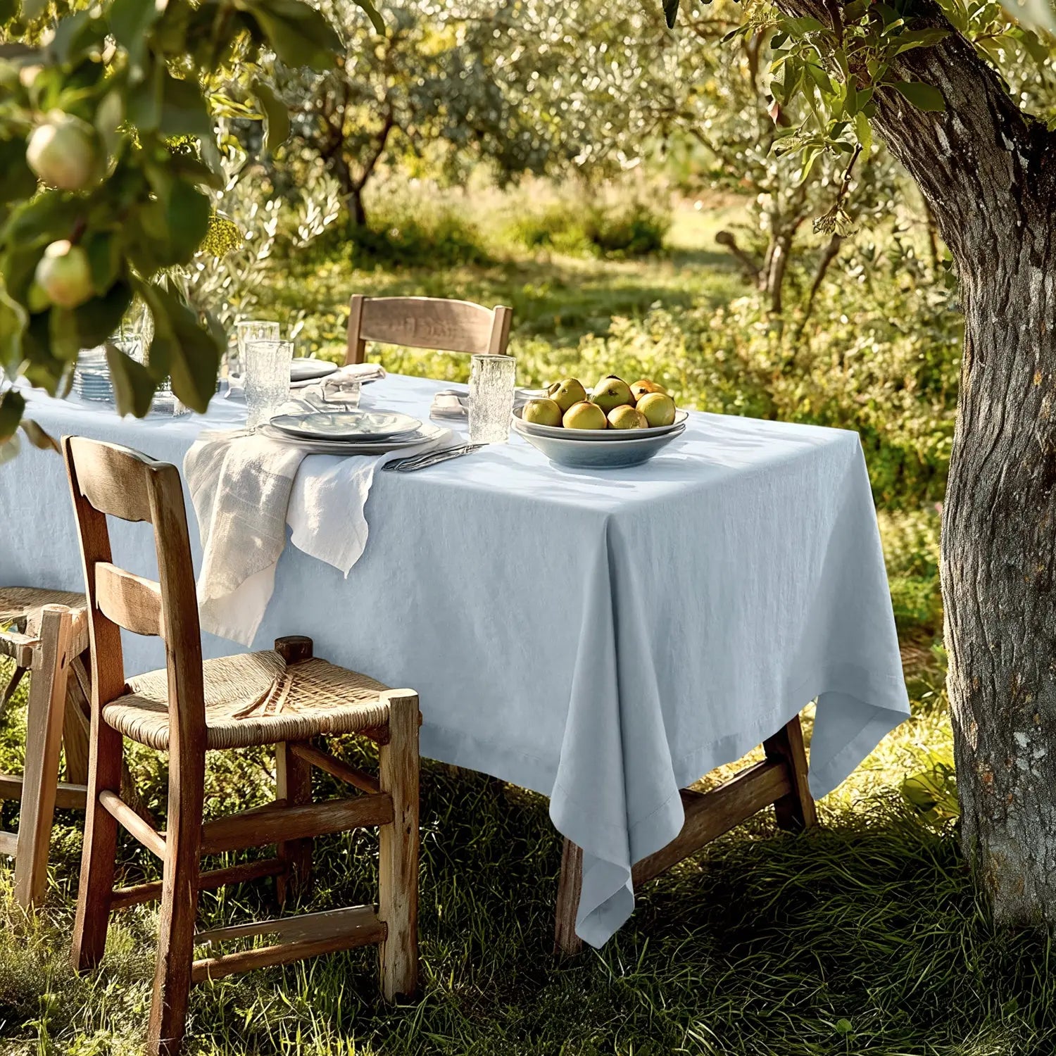 Gray Blue Linen Tablecloth-linentimes