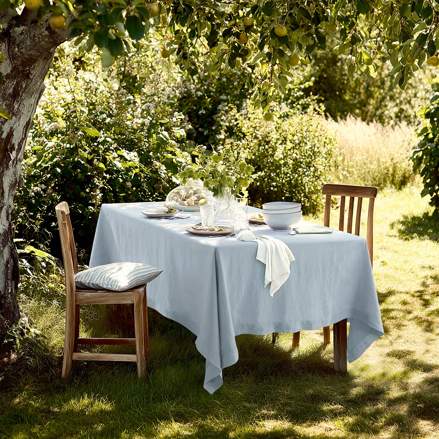 Gray Blue Linen Tablecloth