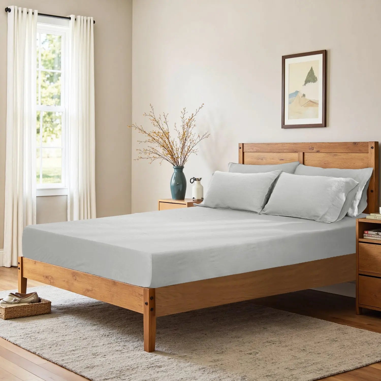 Light Grey Linen Fitted Sheet - Linen Times