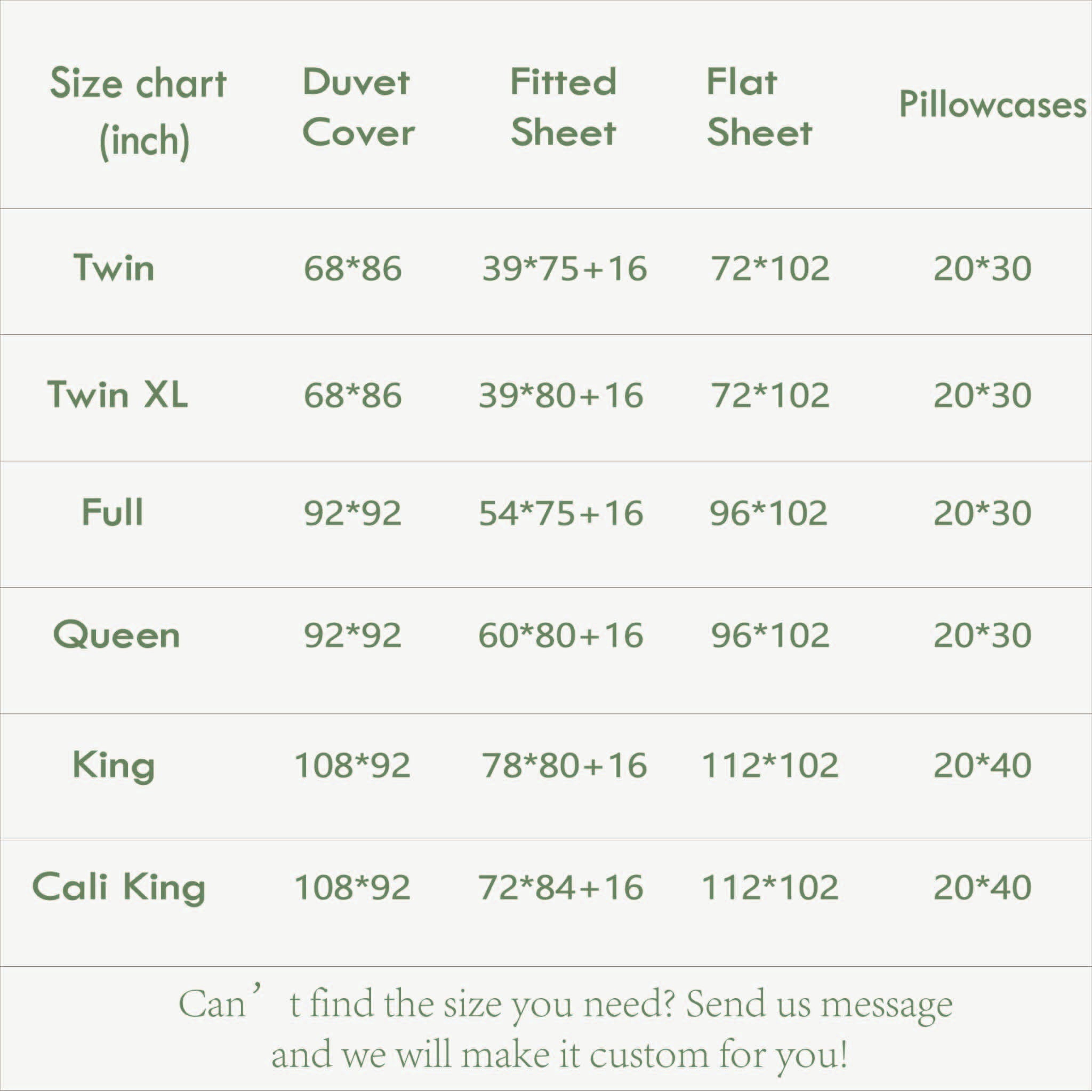 Linen Bedding Size Chart - Linen Time