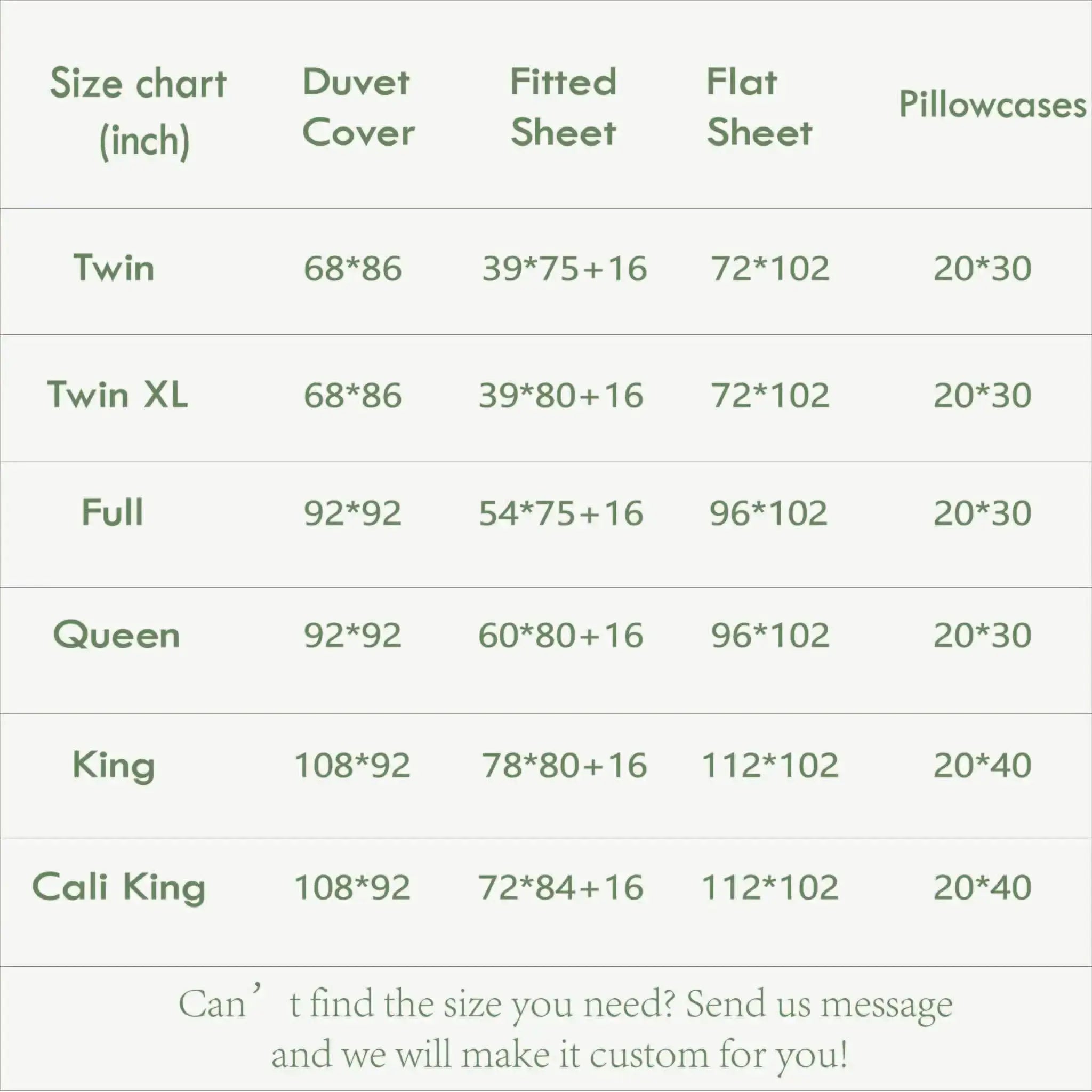 Linen Bedding Size Chart - Linen Time