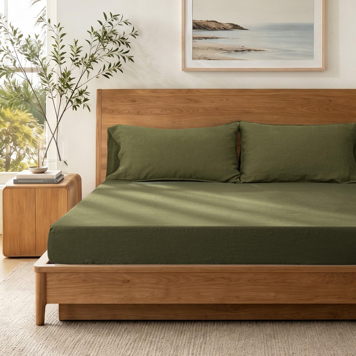 Moss Green Linen Fitted Sheet