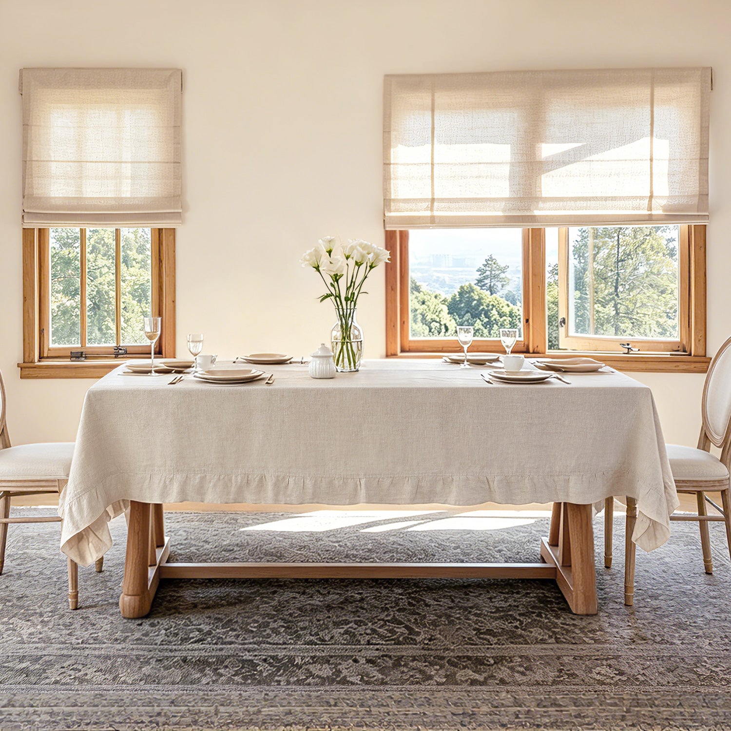 Natural Ruffled Linen Tablecloth