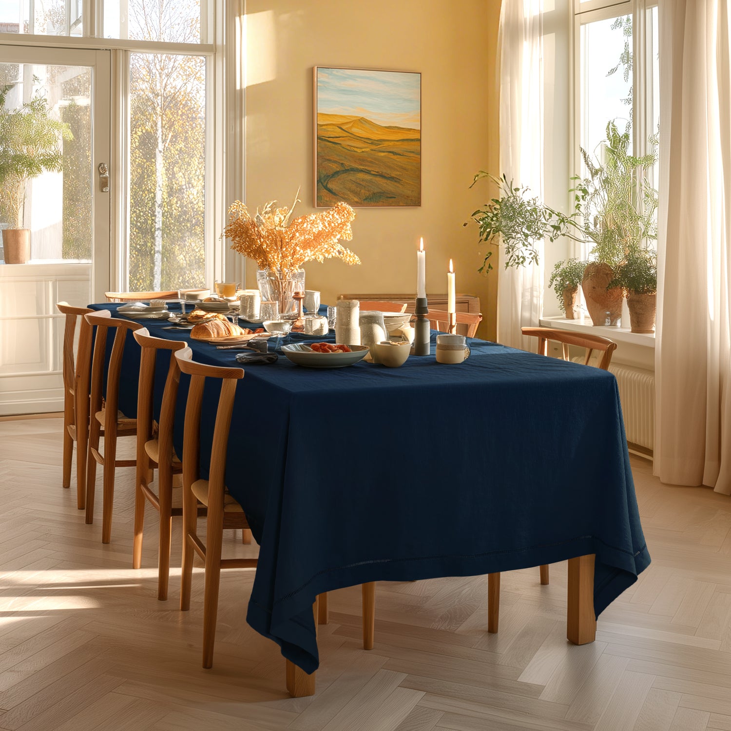 Navy-Blue-Hemstitch-Linen-Tablecloth