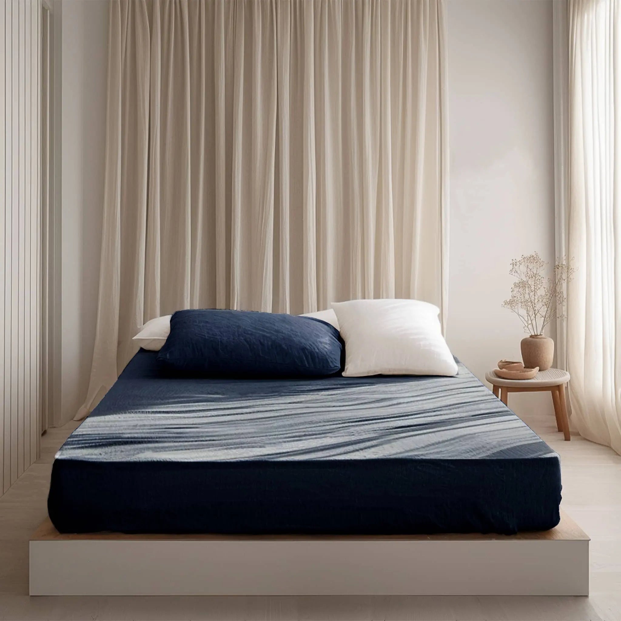 Navy Blue Linen Fitted Sheet - Linen Time