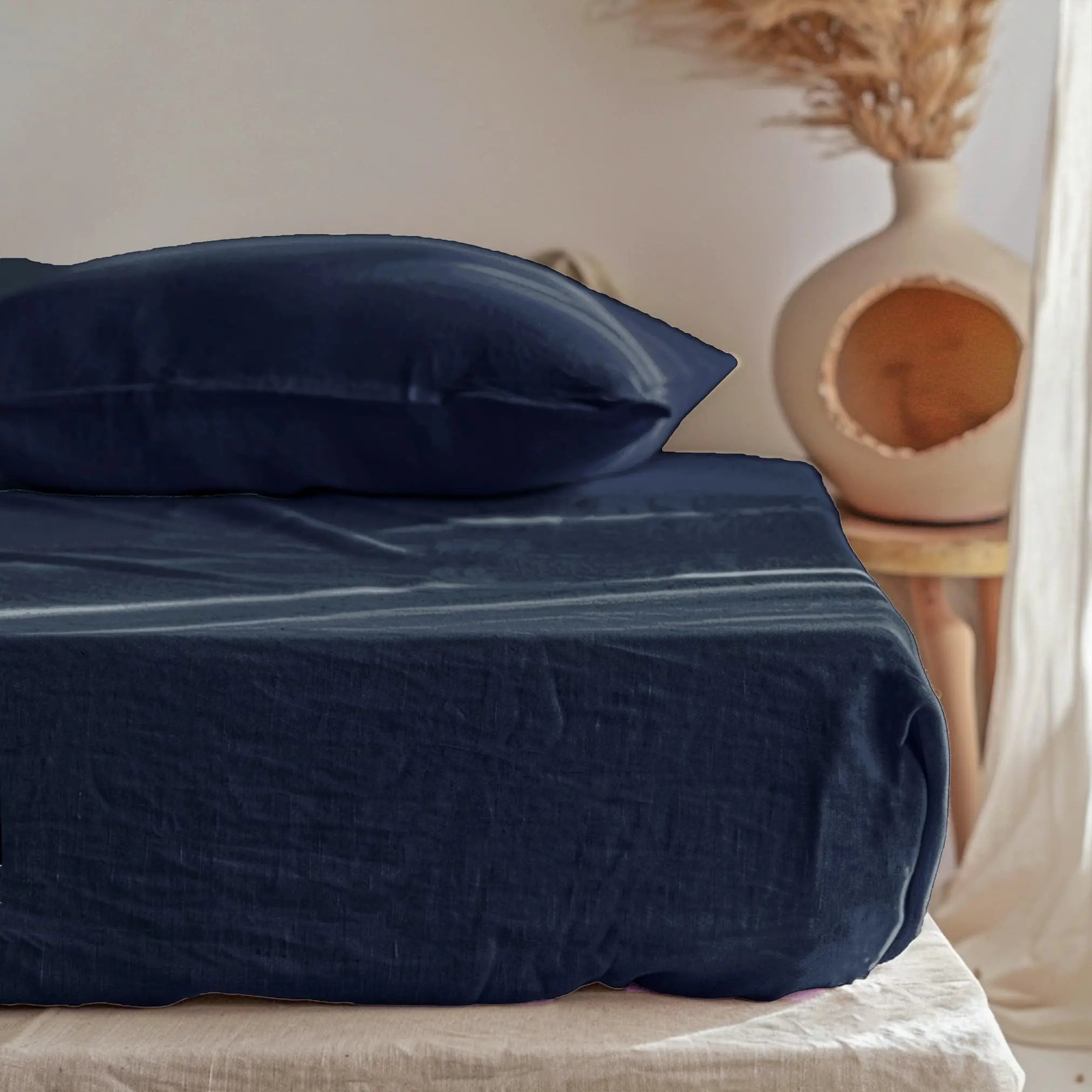 Navy Blue Linen Fitted Sheet - Linen Time