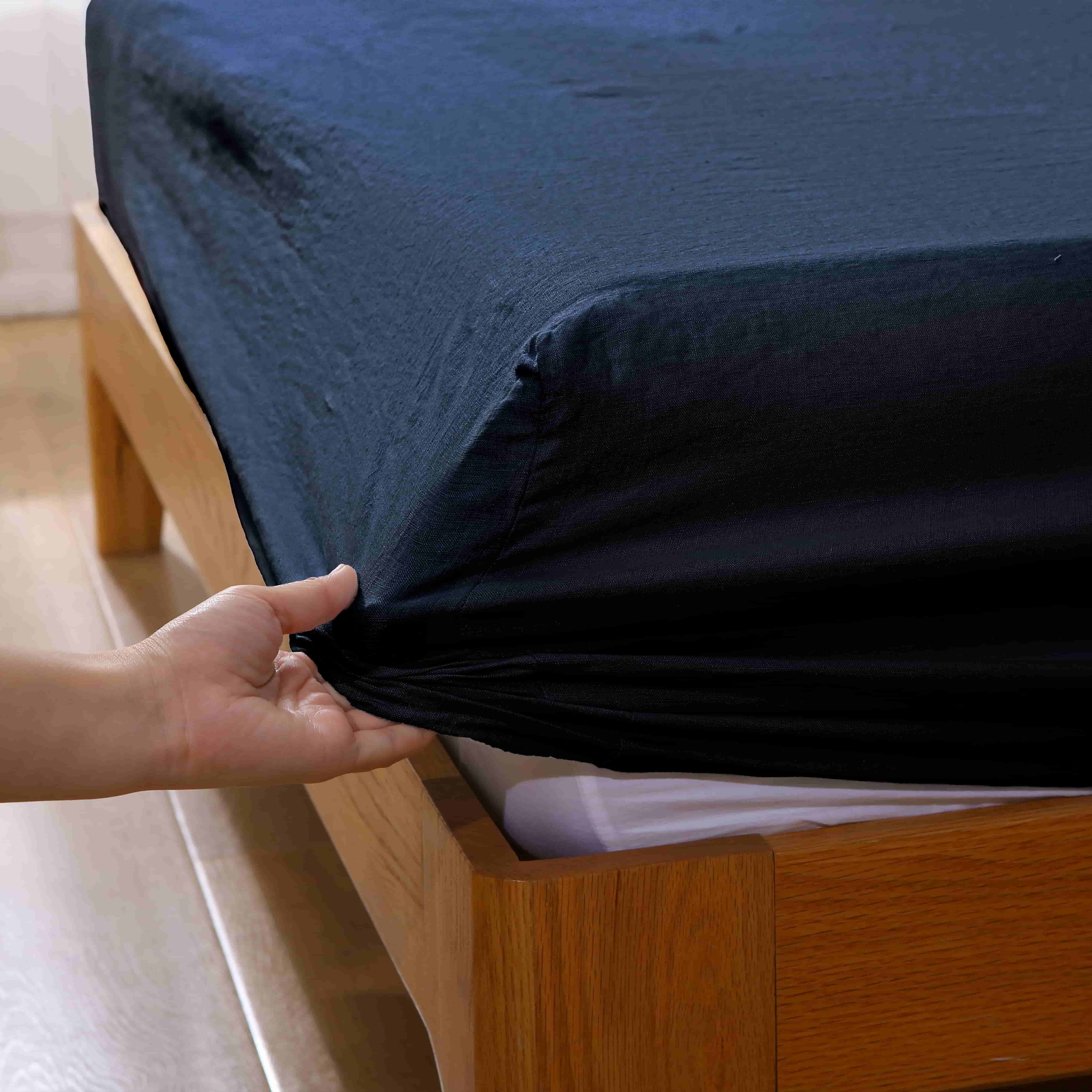 Navy Blue Linen Fitted Sheet - Linen Time
