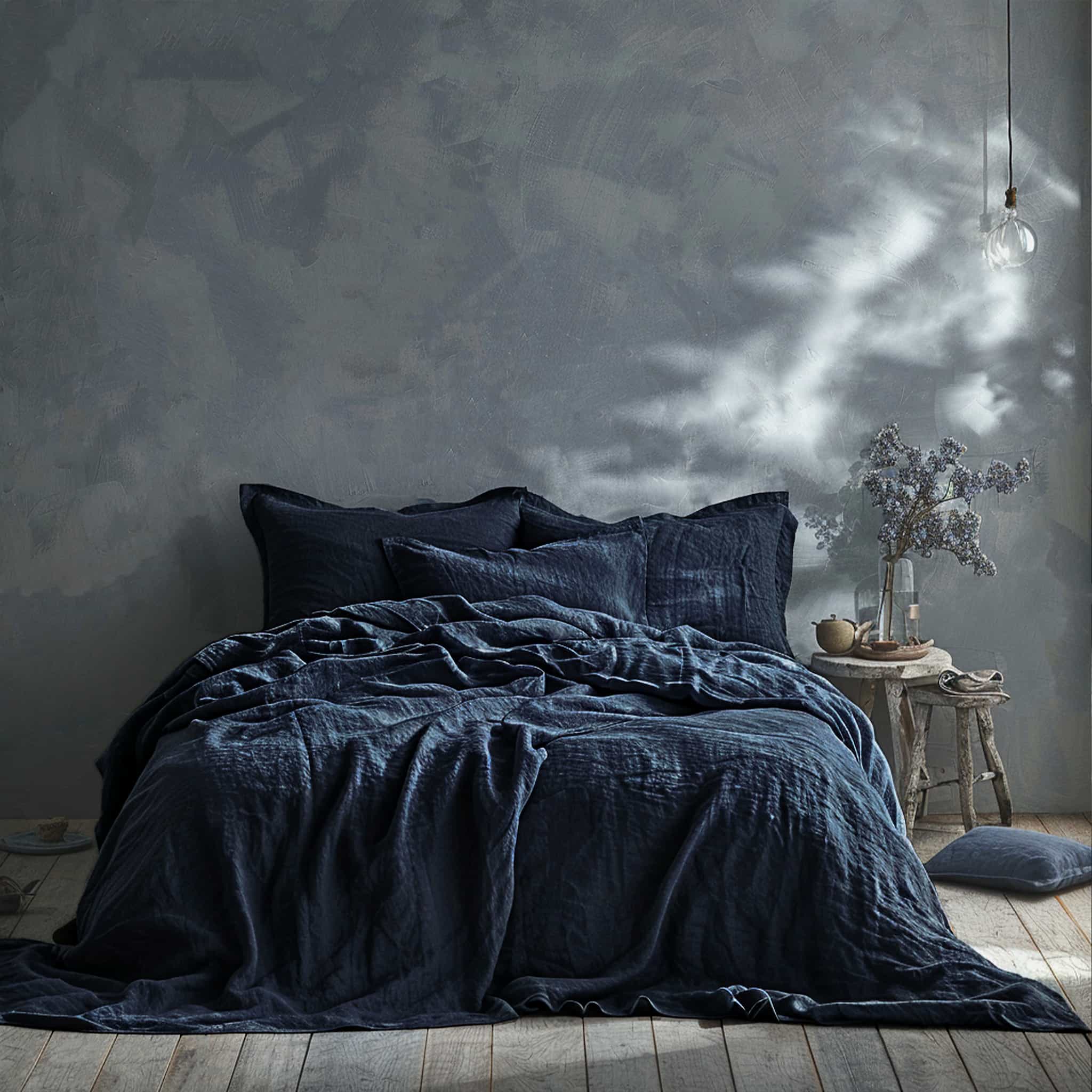 Navy Blue Linen Flat Sheet - Linen Time