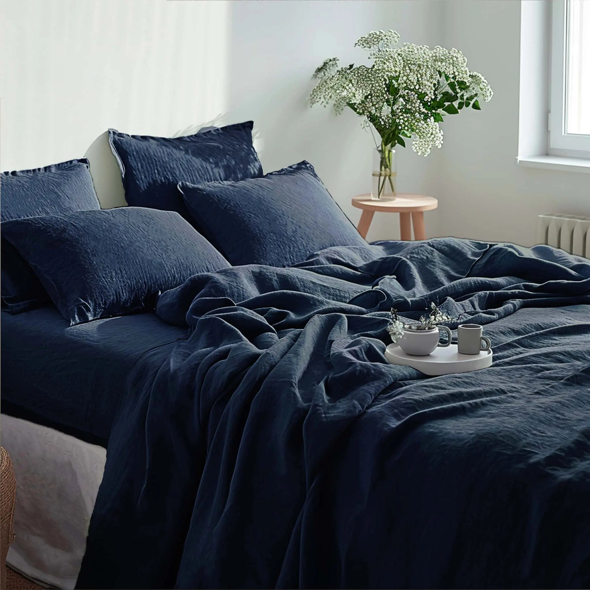 Navy Blue Linen Sheet Set - Linen Time