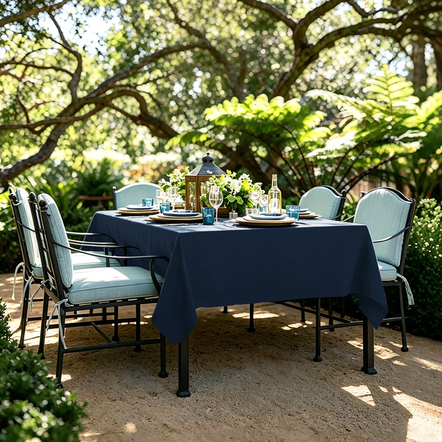 Navy Blue Linen Tablecloth-2