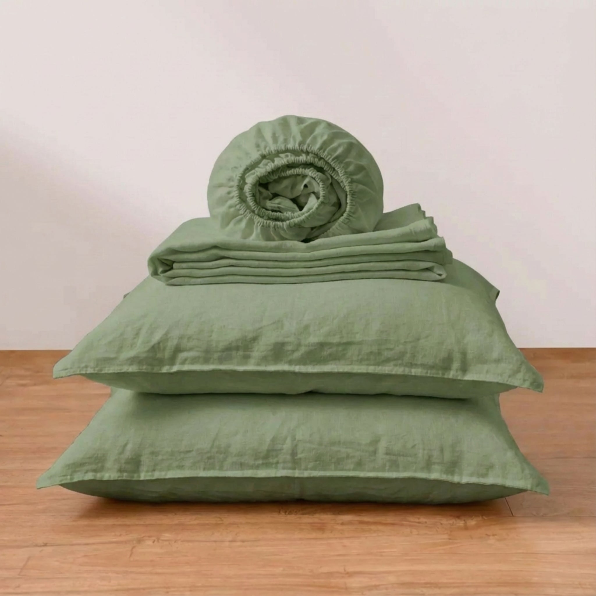 Olive Green Linen Sheet Set