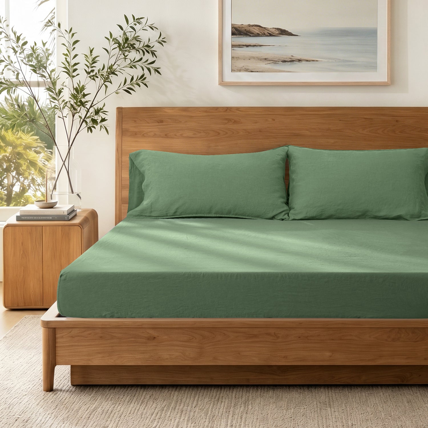 Olive Green Linen Fitted Sheet