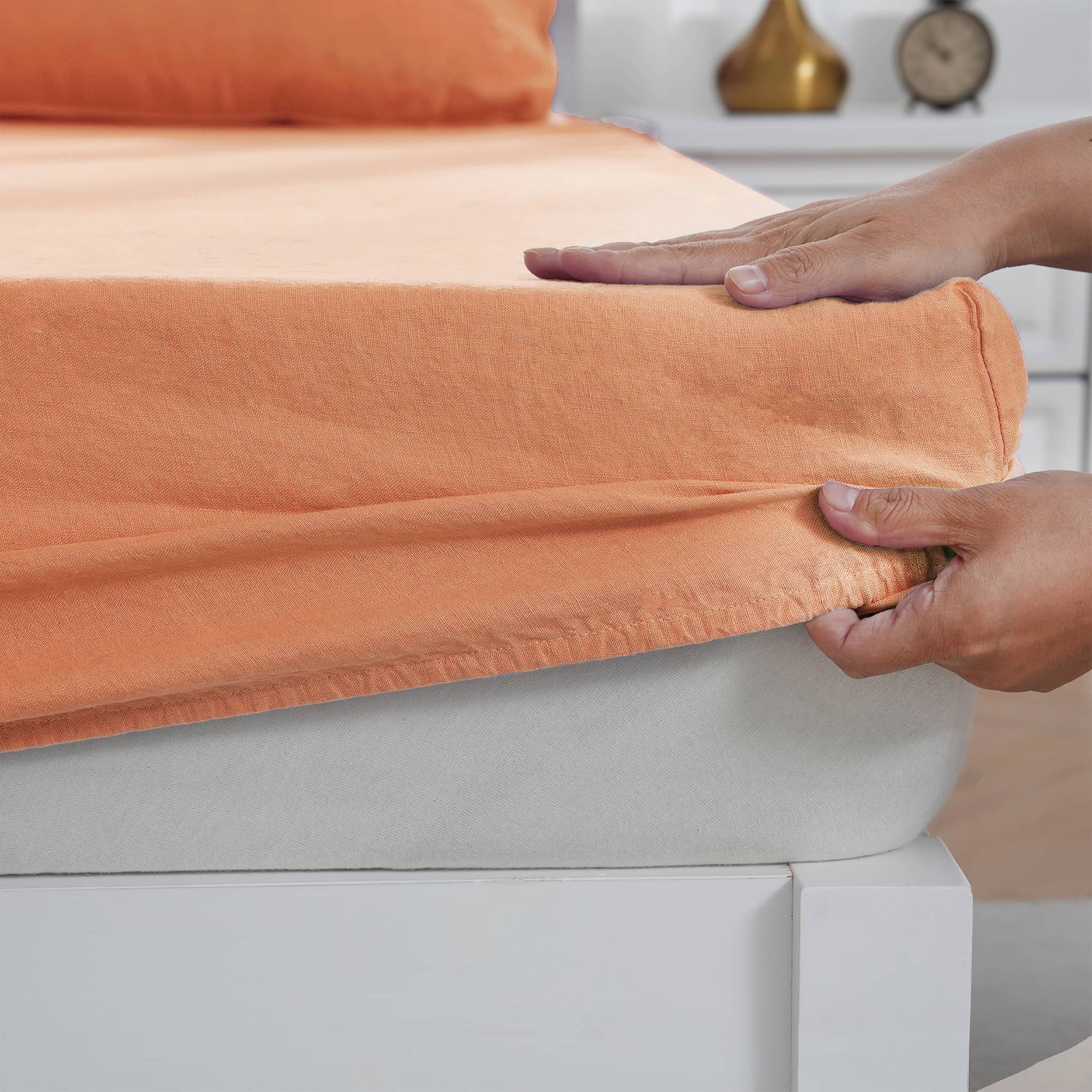 Peach Linen Fitted Sheet - Linen Time