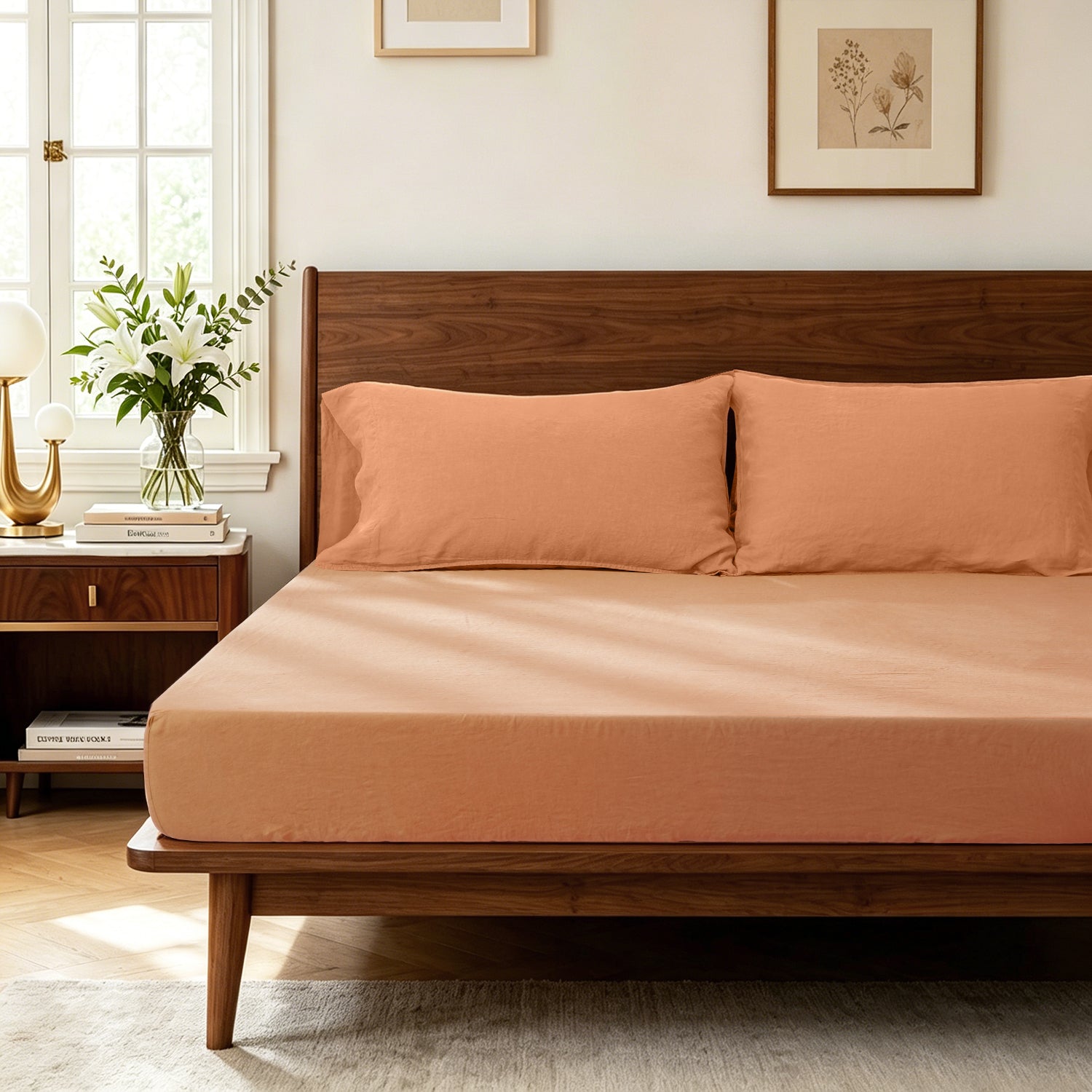 Peach Linen Fitted Sheet