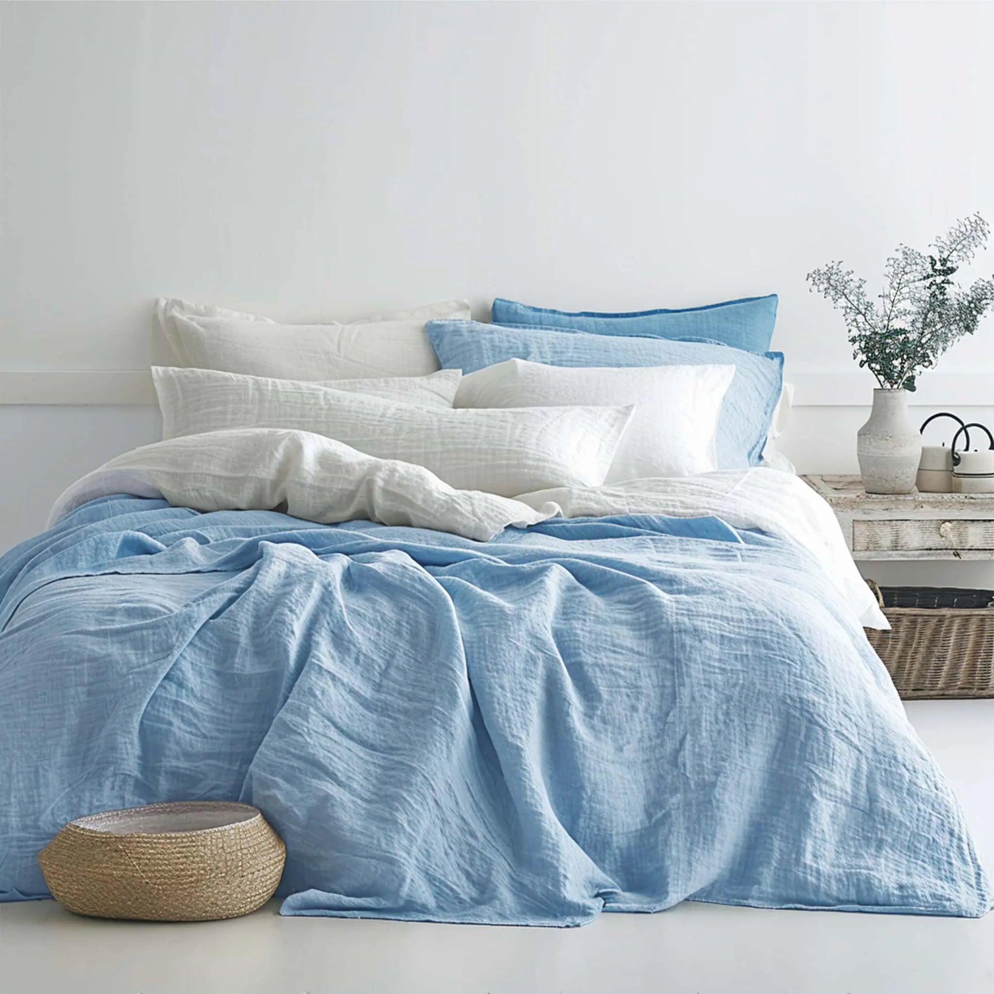 Sky Blue Linen Sheet Set - Linen Times