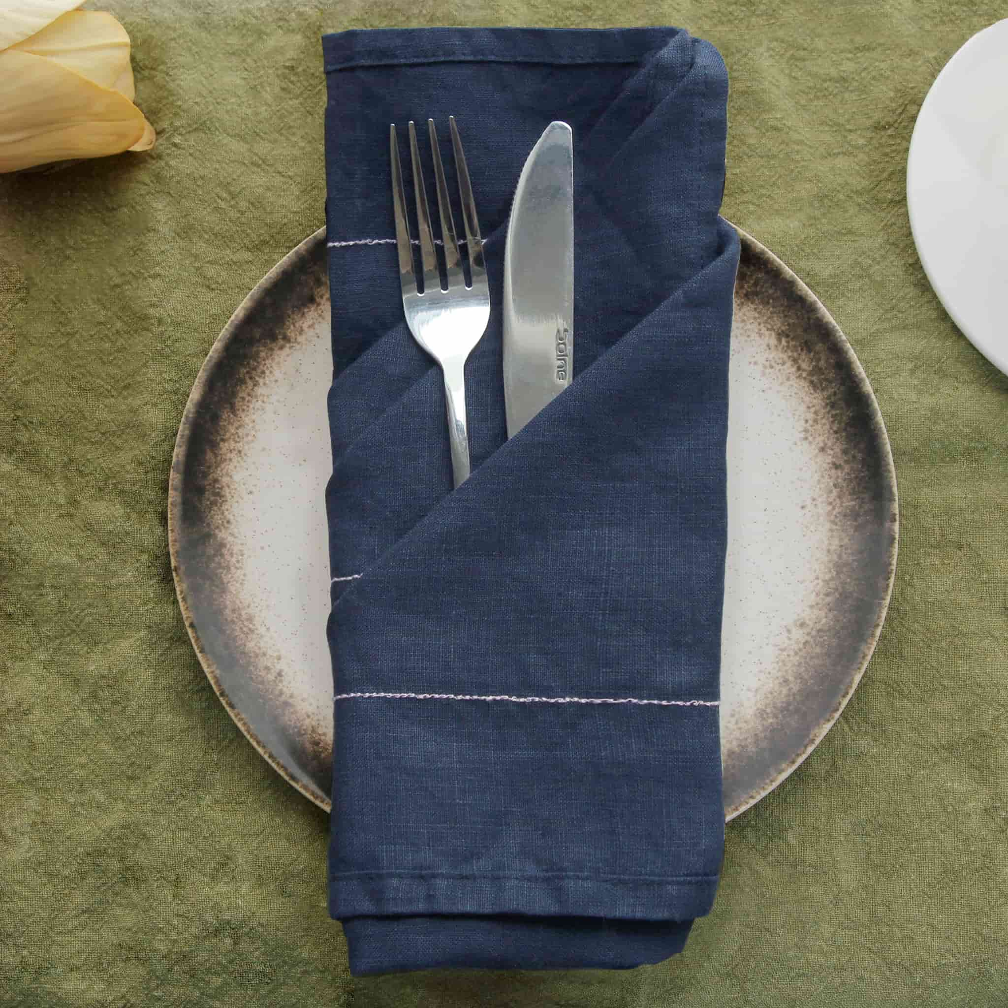 Solid Line Linen Napkin Navy Blue - Linen Time #color_Navy Blue