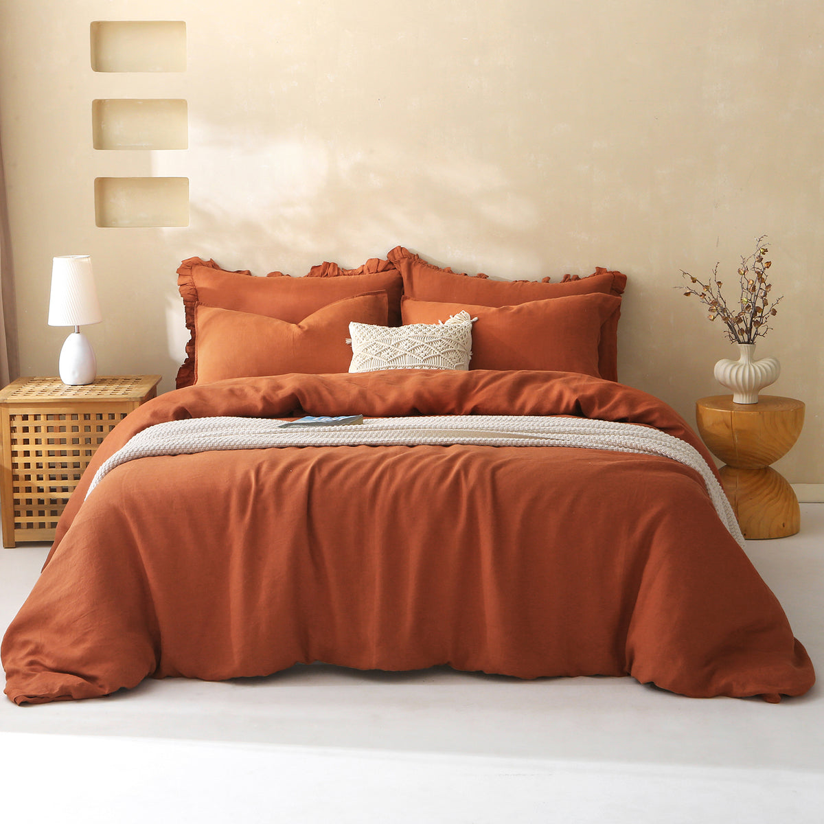 Terracotta 100% Organic Linen Duvet Cover Set - Linen Times