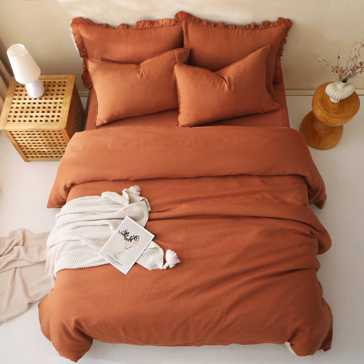 Terracotta 100% Organic Linen Duvet Cover Set - Linen Times