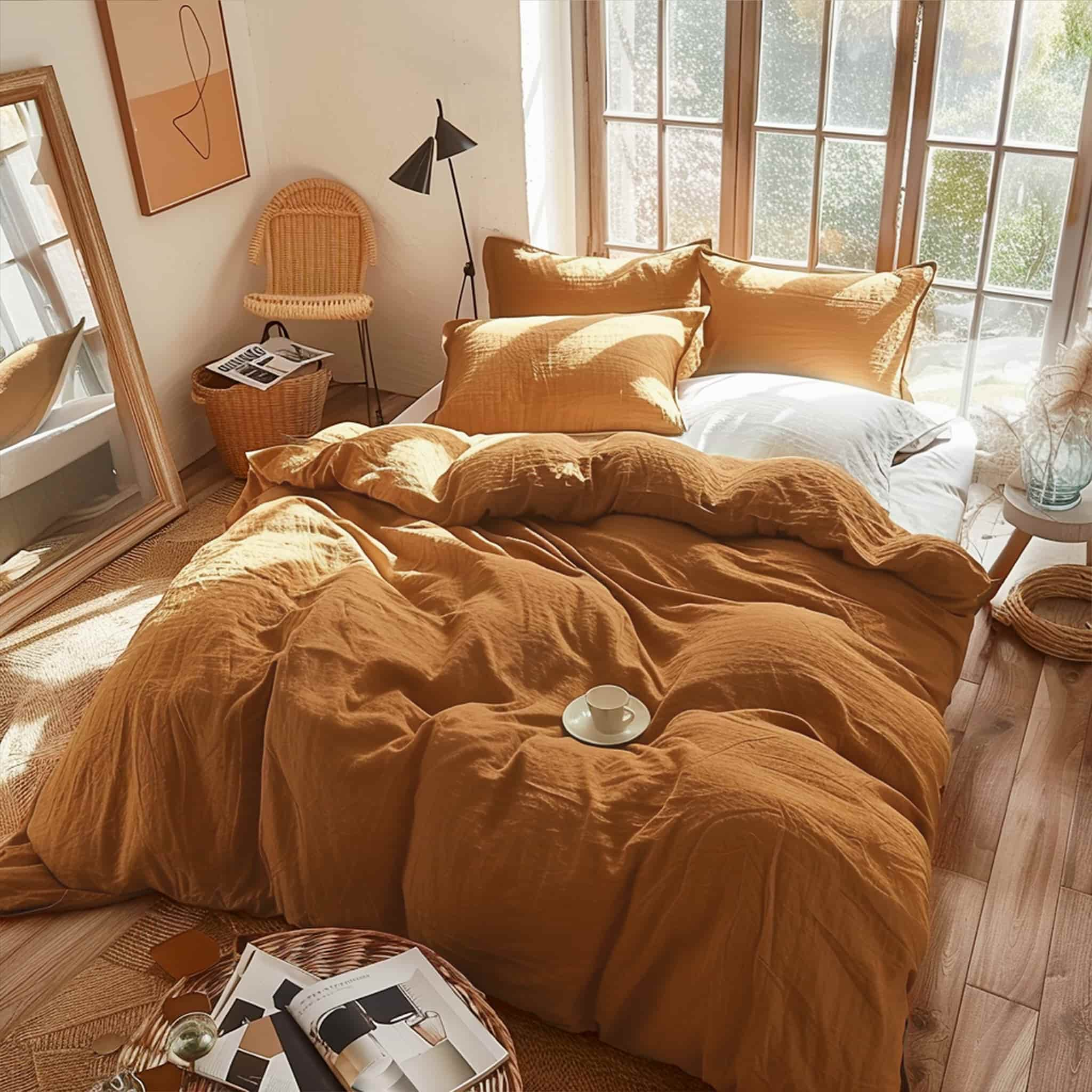 Amber Warmth Linen Duvet Cover Set - Linen Times