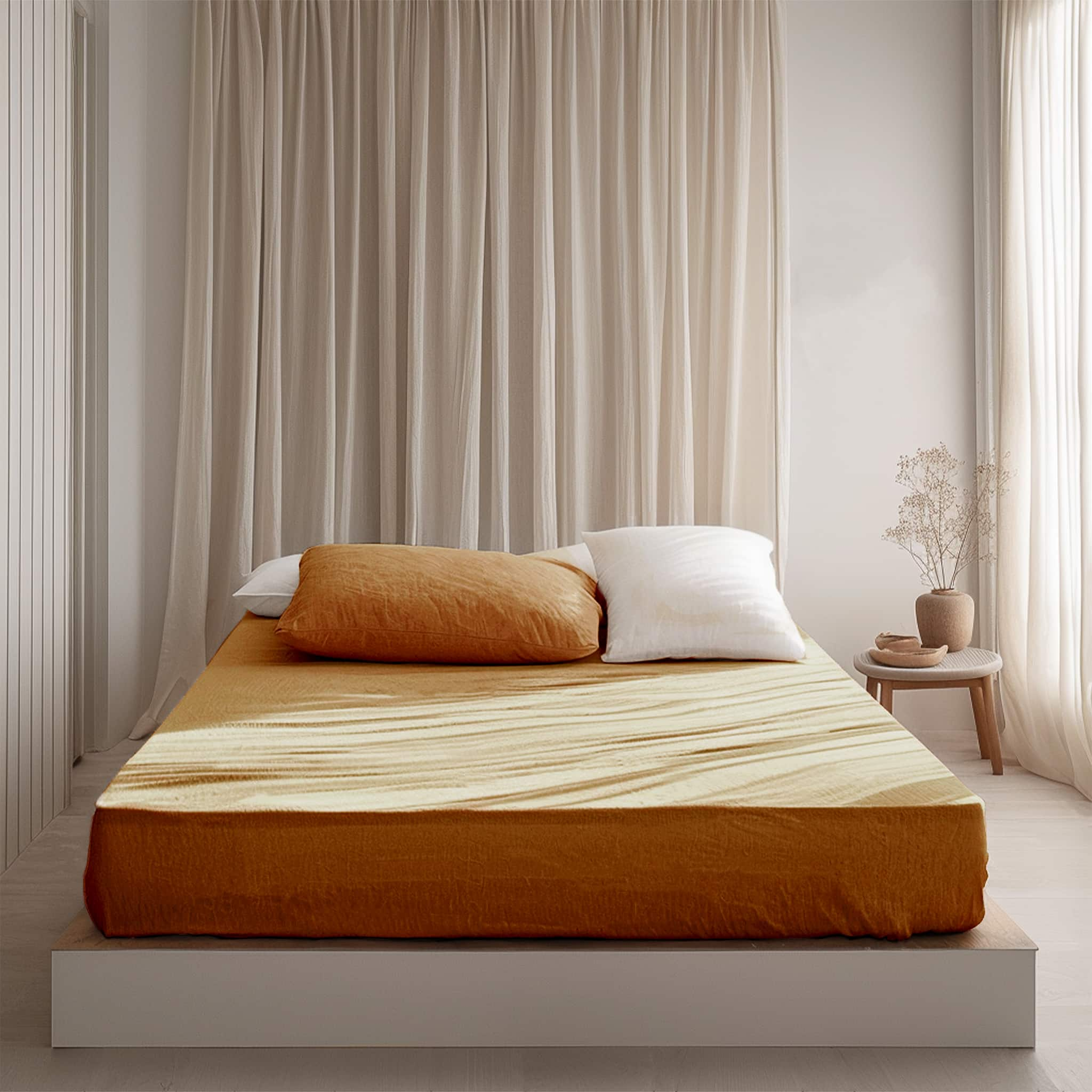 Amber Warmth Linen Fitted Sheet - Linen Times