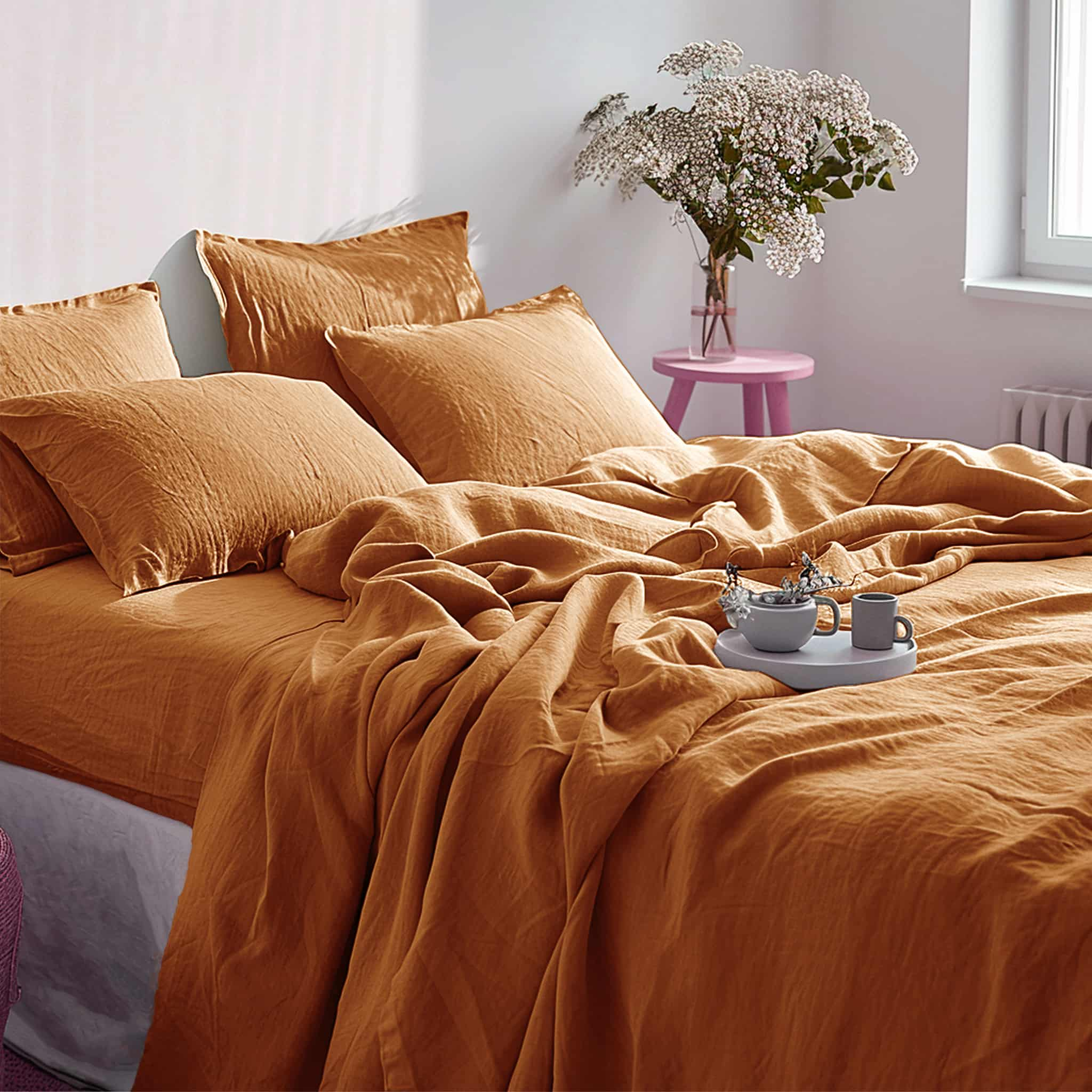 Amber Warmth Linen Fitted Sheet - Linen Times