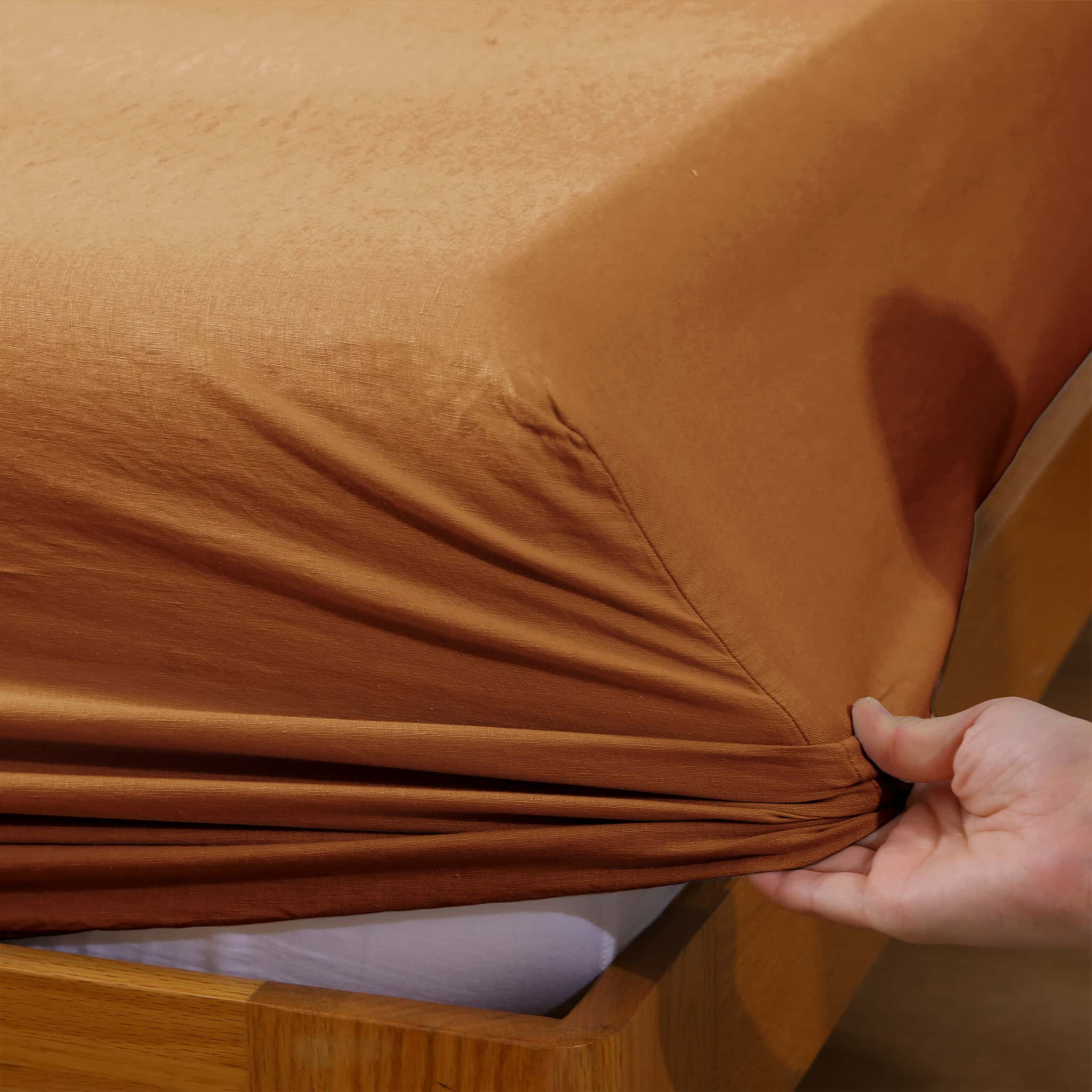 Amber Warmth Linen Fitted Sheet - Linen Times