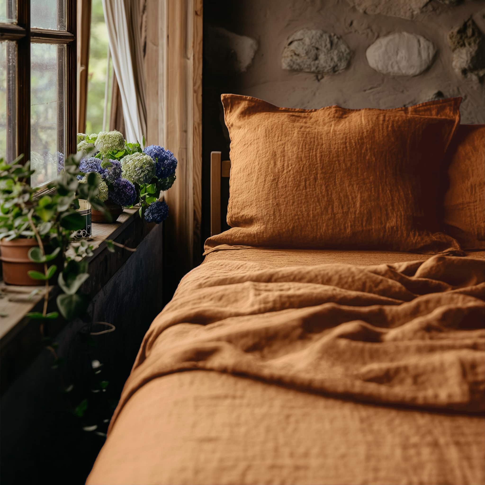 Amber Warmth Linen Fitted Sheet - Linen Times