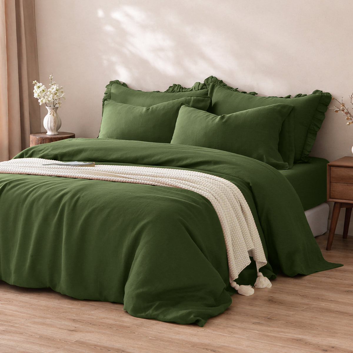 Army Green Linen Duvet Cover