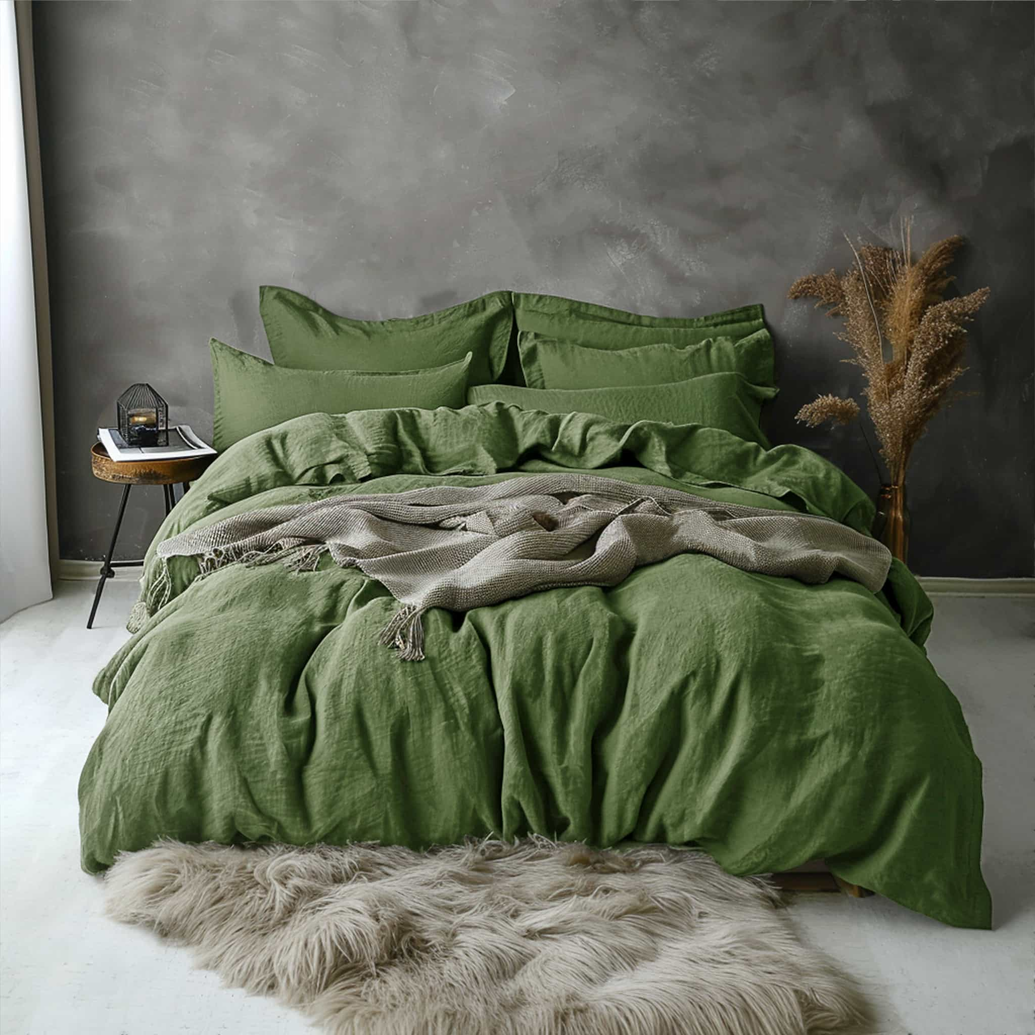 Army Green Linen Duvet Cover Set - Linen Times