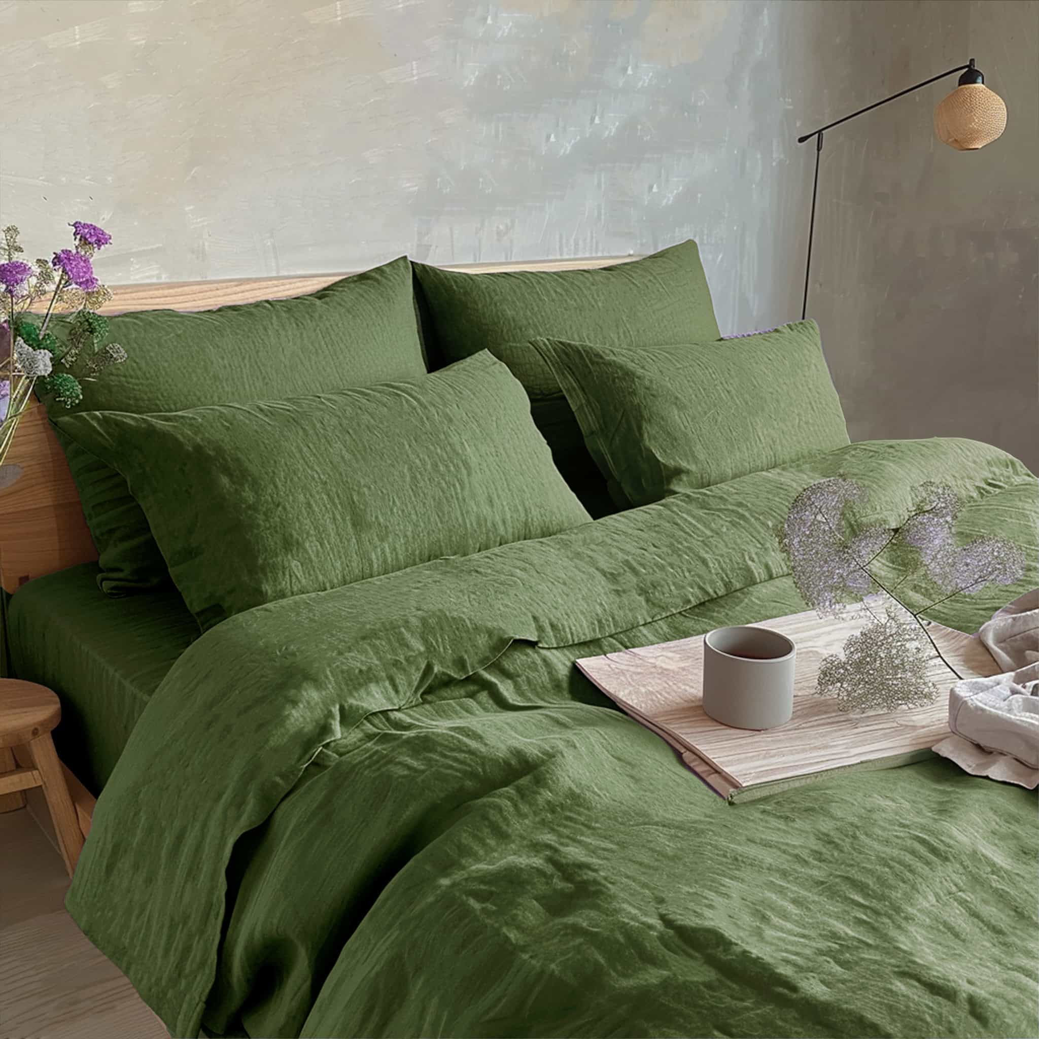 Army Green Linen Duvet Cover Set - Linen Times