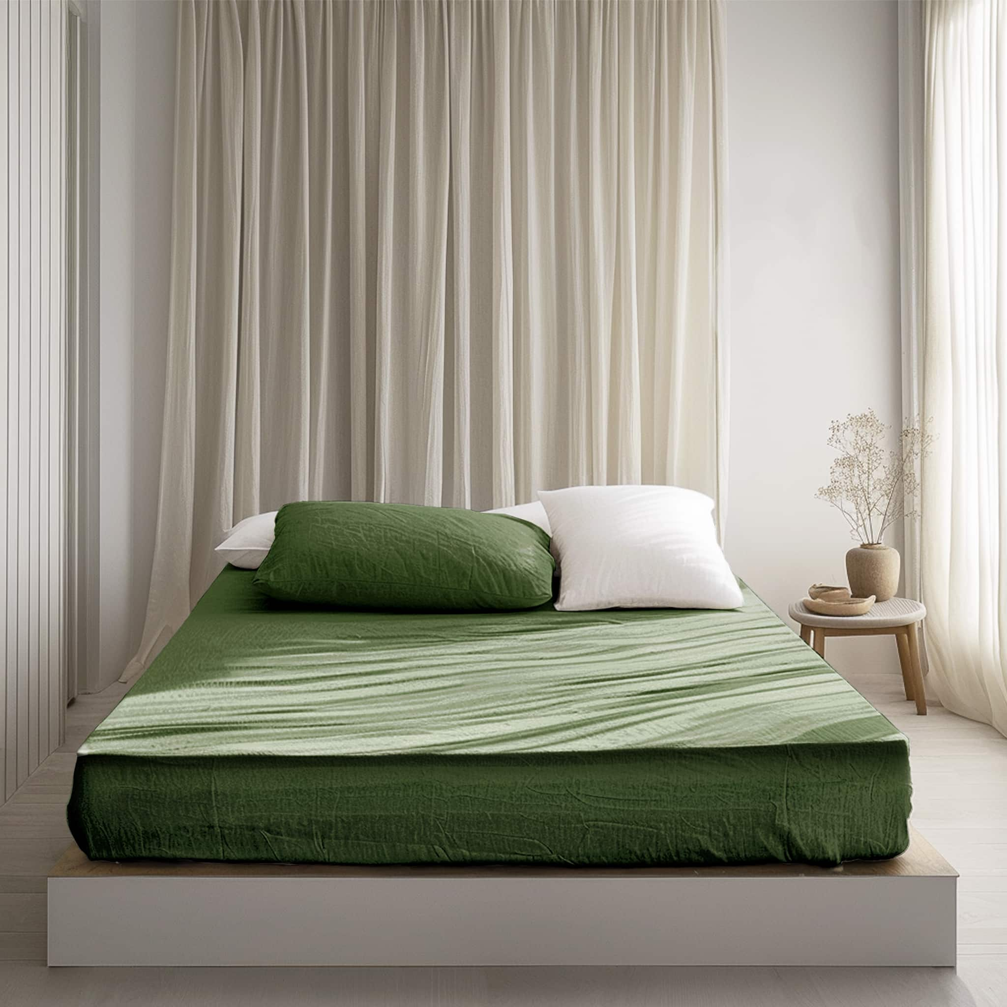 Army Green Linen Fitted Sheet - Linen Times